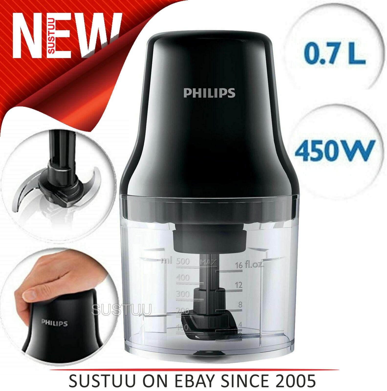 Philips Chopper/Blender HR1393/91│Stainless Steel Blades│Diswasher Safe