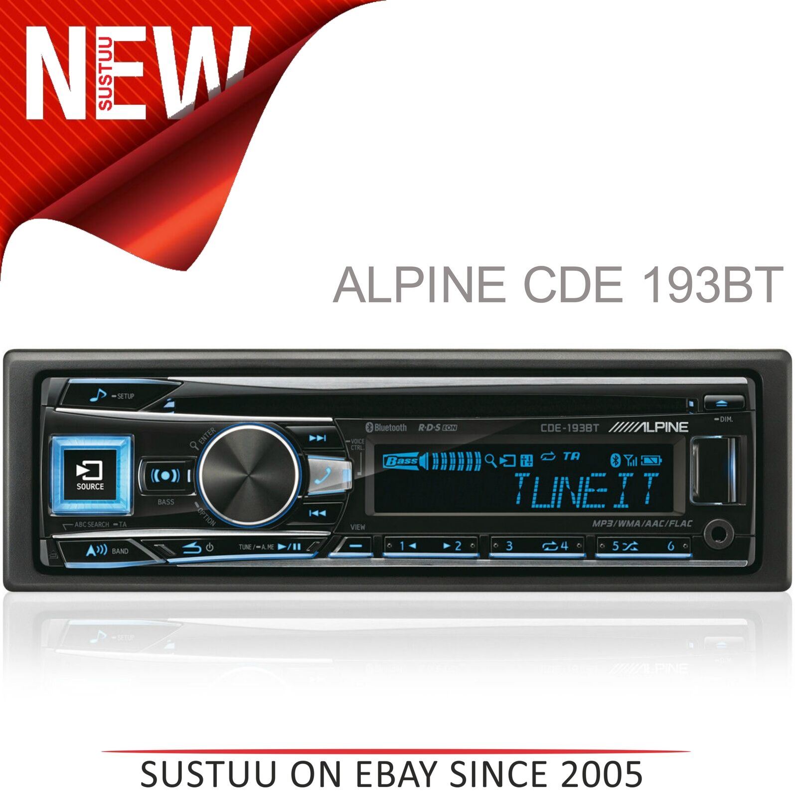 Alpine CDE-193BT CD MP3 USB Receptor de medios Estéreo Bluetooth iPhone Siri Control