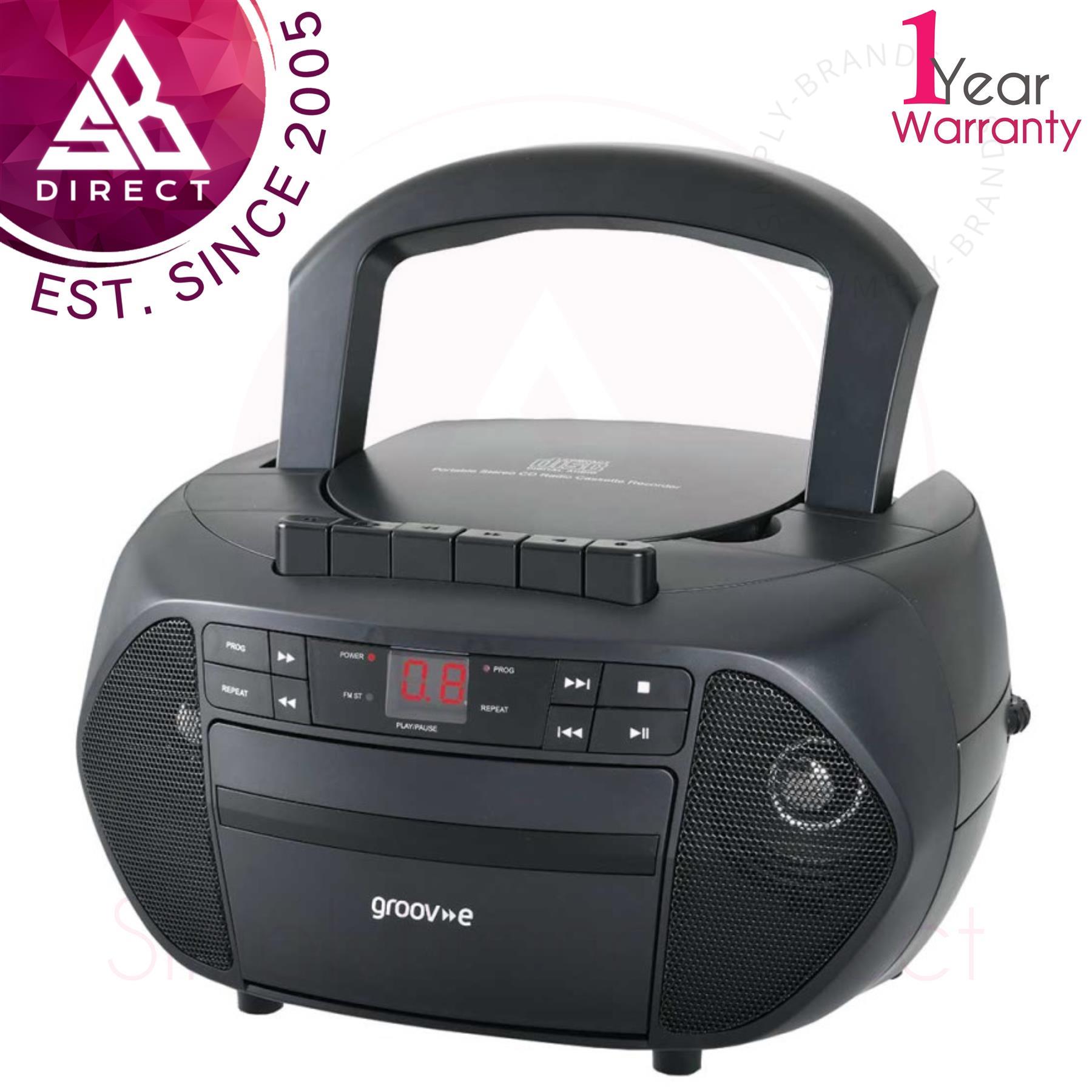 Groov-e Traditional Boombox Portable CD & Cassette Player with Radio│LED Display