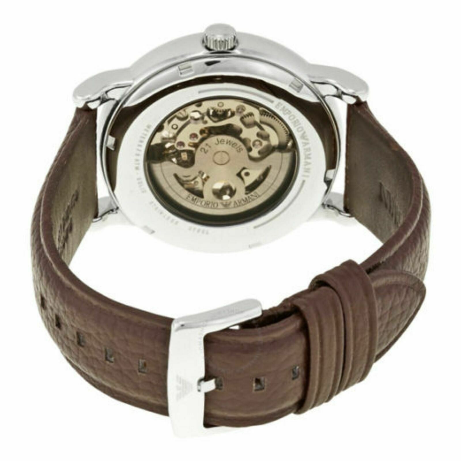 Emporio Armani Luigi Skeleton Automatic Men's Watch¦Brown Leather Strap¦AR1982 eBay