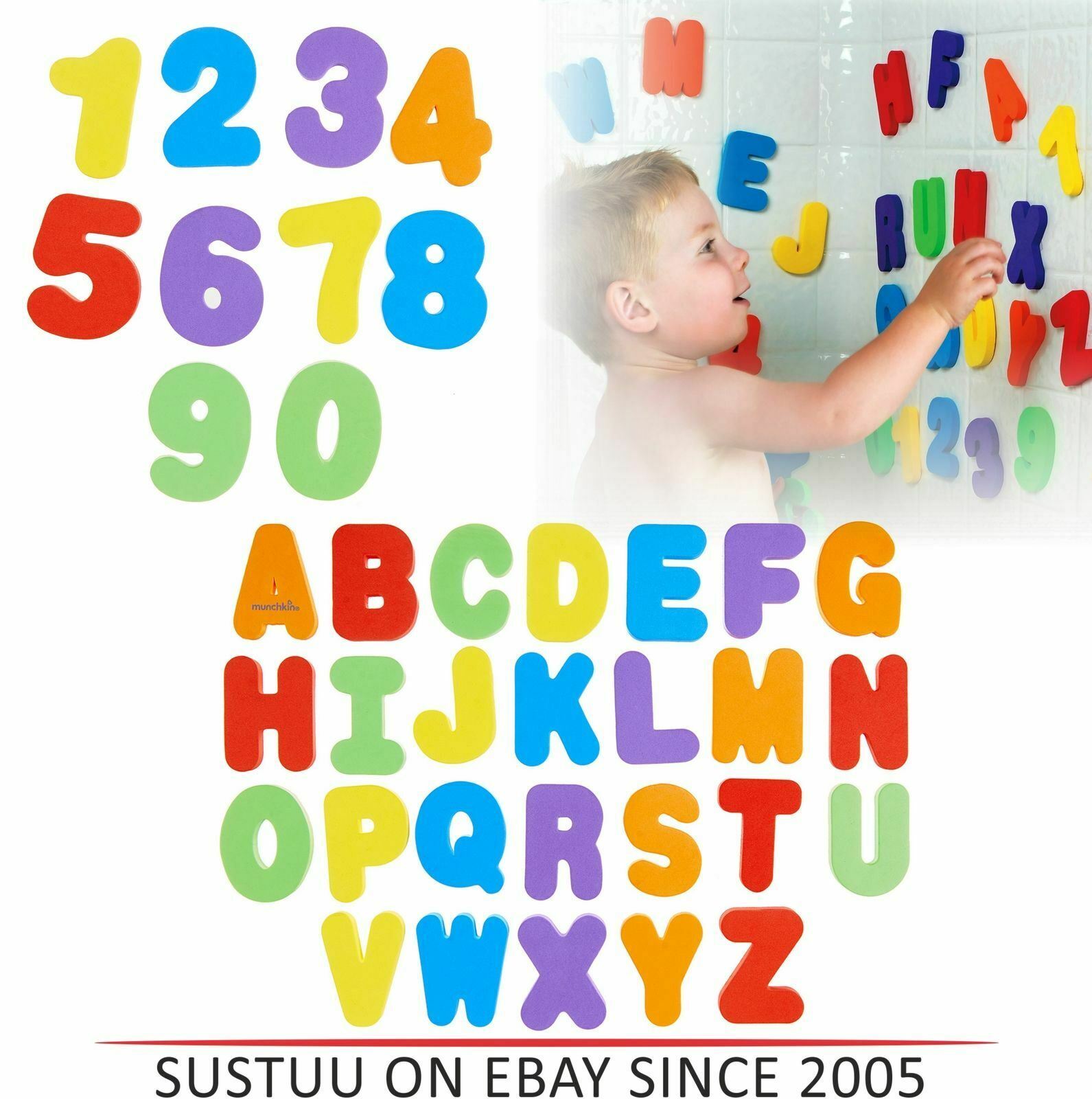 Munchkin 36 Bath Foam Letters and NumberKids Primary Bath Time Fun