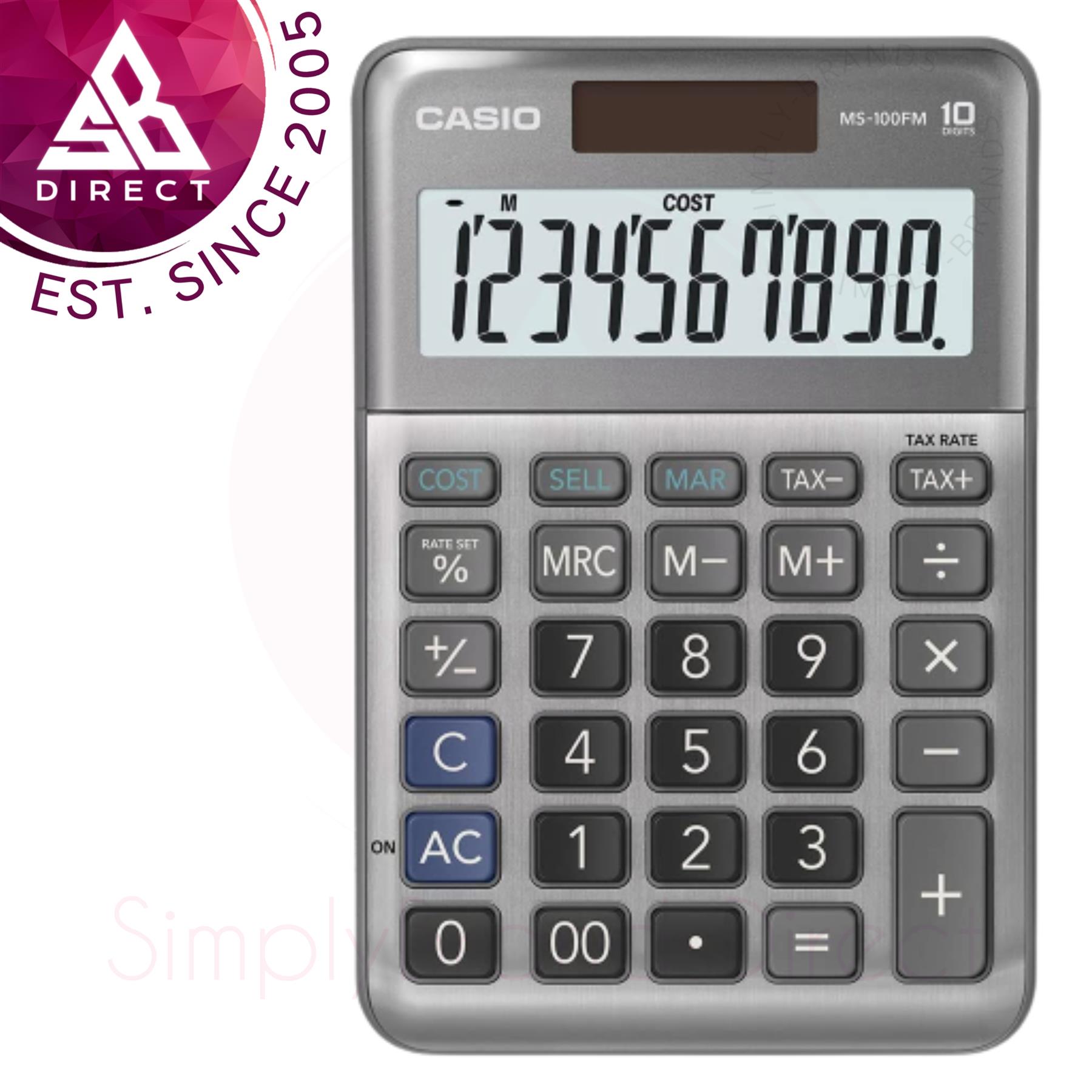 Casio MS100FM-WA 10 Digit Desk Calculator with Tax Calculation│for Office & Home