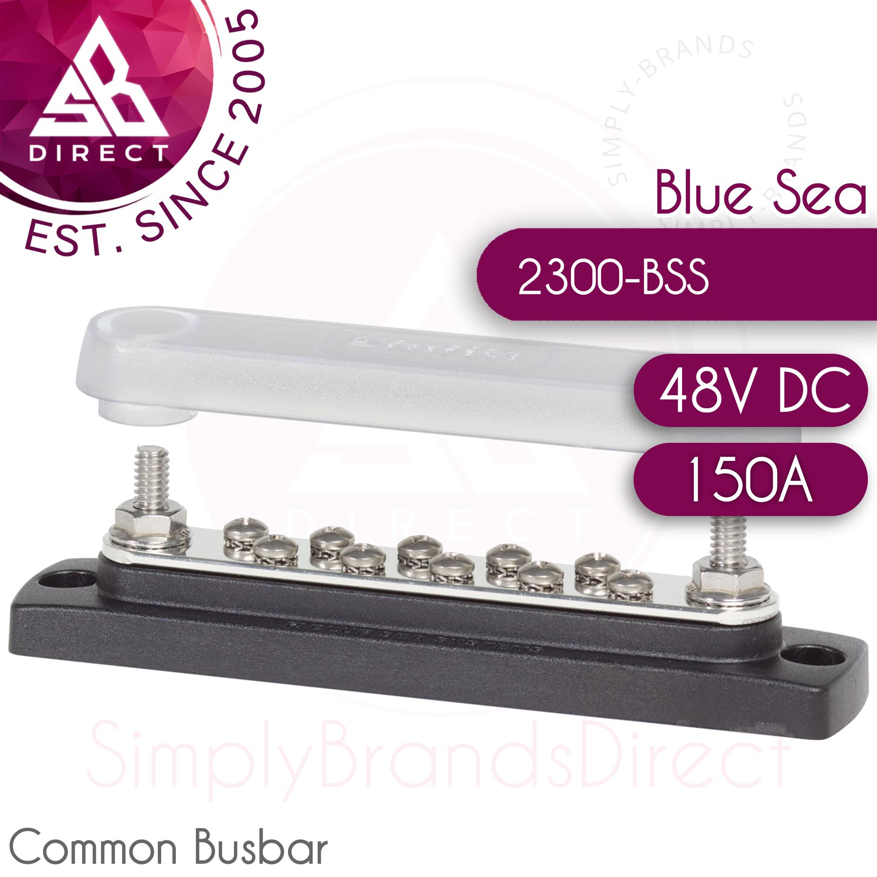 Blue Sea Systems 2300 Common Busbar with Cover│10 Gang│48V DC│150A DC│For Marine