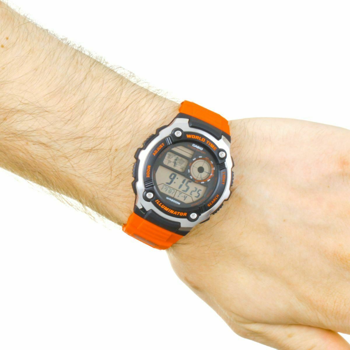casio men's illuminator lcd orange resin strap watch
