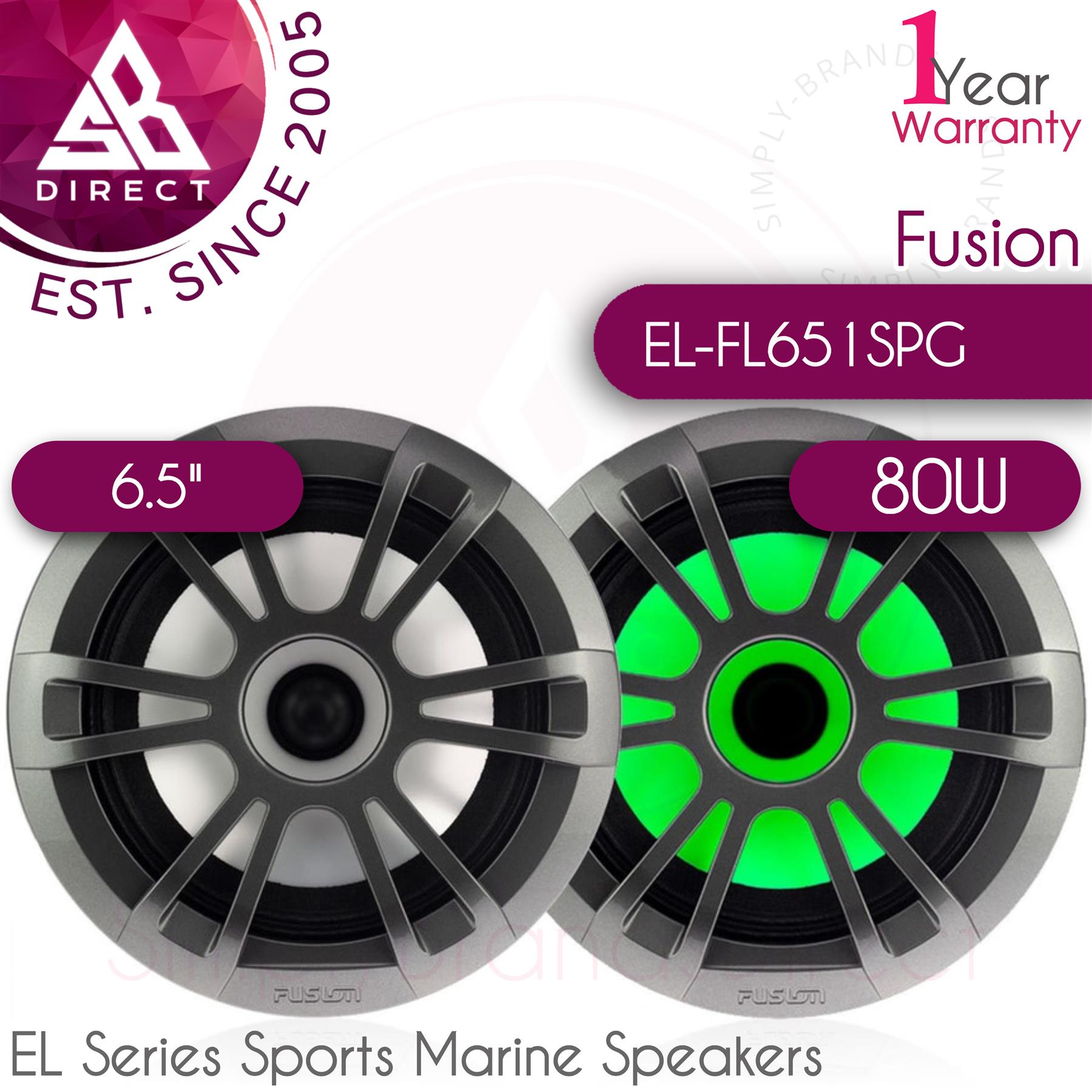 thumbnail image 2 of Fusion Marine EL-FL651SPG 6.5" 2-Way RGB LED Speakers – 176mm, 80 Watts, For Boats 2 of 6