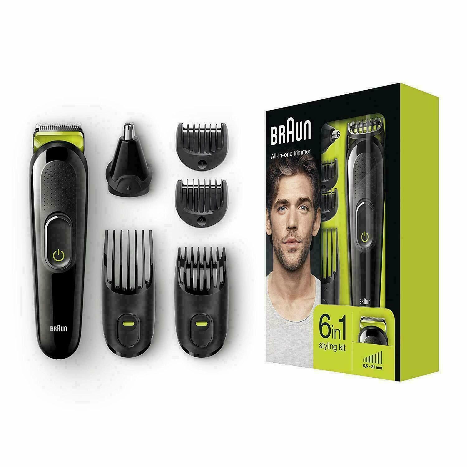 braun mgk3221 6 in 1 trimmer black & green