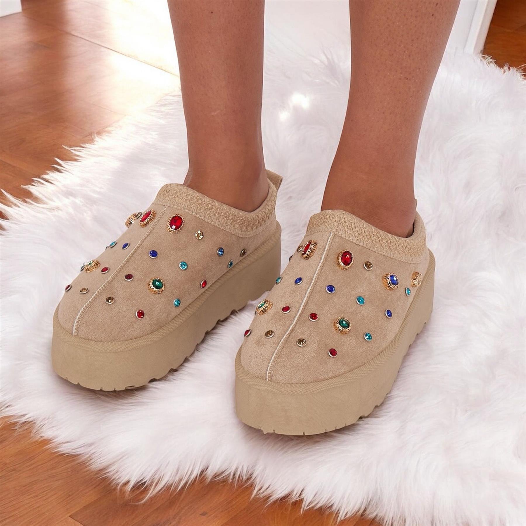 Zapatillas de plataforma sin cordones de piel sintética cálidas de invierno para mujer - Imagen 5 de 16