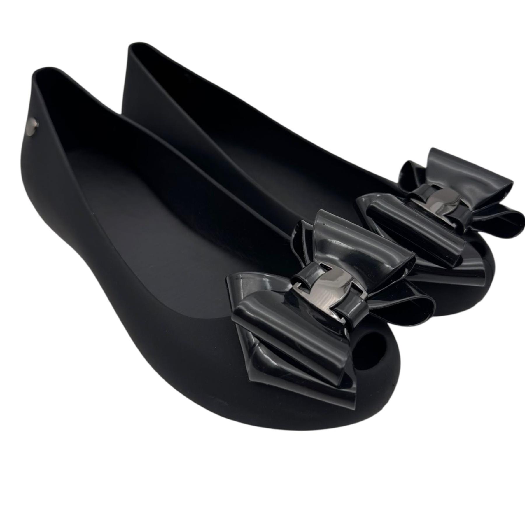 Women Slip On Jelly Ballet Shoes with Bow Detail Soft Flexible Jelly Flats