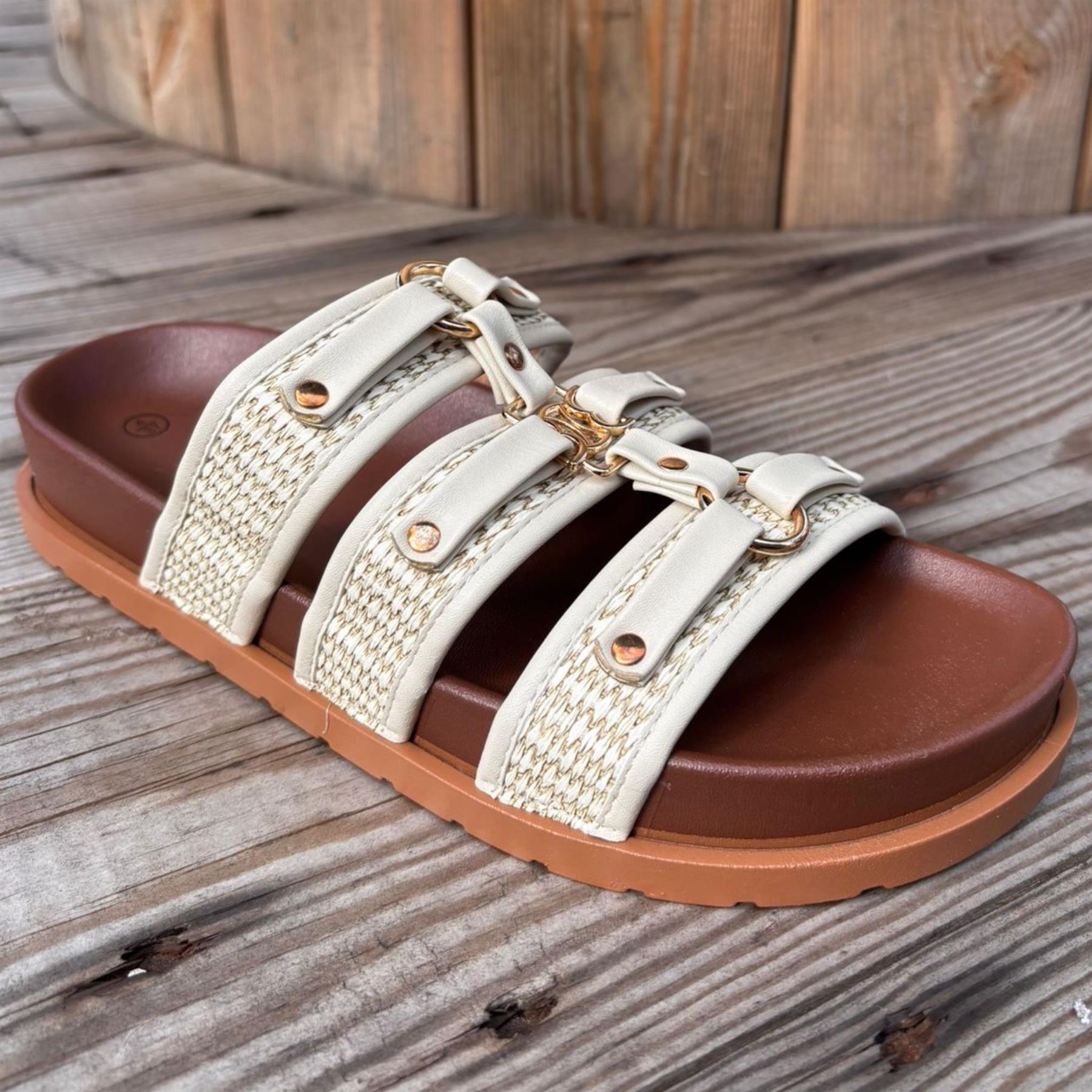 Womens Chunky Summer Slip-On Sliders with Wide Strap and Comfortable Fit 