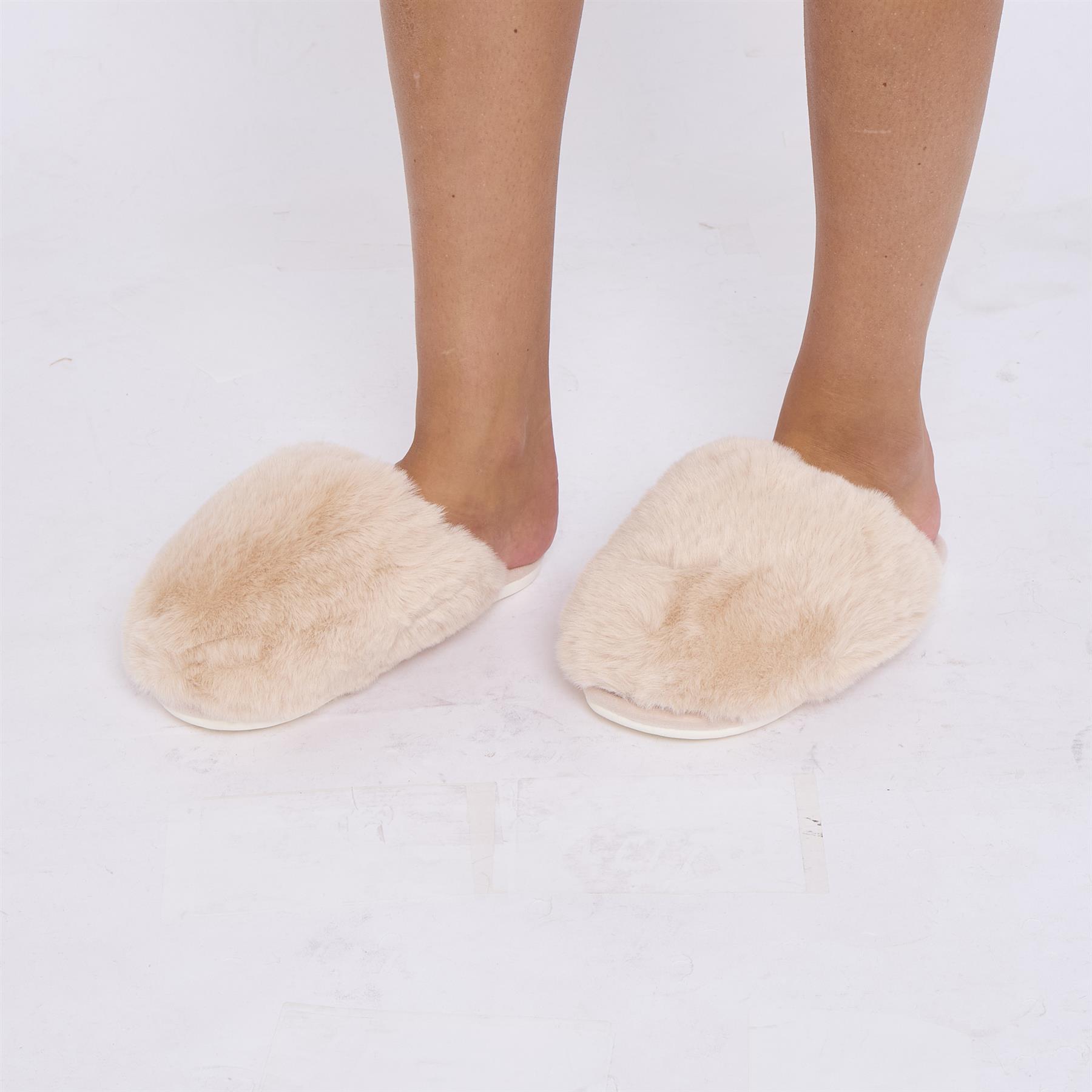 Zapatillas planas cómodas de espuma viscoelástica con punta cerrada pantuflas mullidas de piel sintética para mujer - Imagen 5 de 21