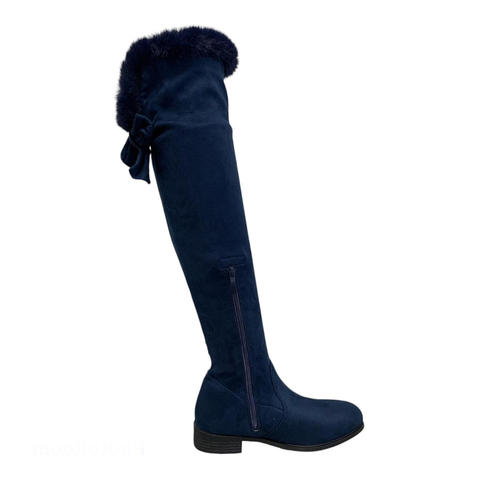 WOMENS LADIES THIGH HIGH OVER THE KNEE BLOCK FLAT HEEL BOOTS SHOES SIZES - Picture 7 of 9