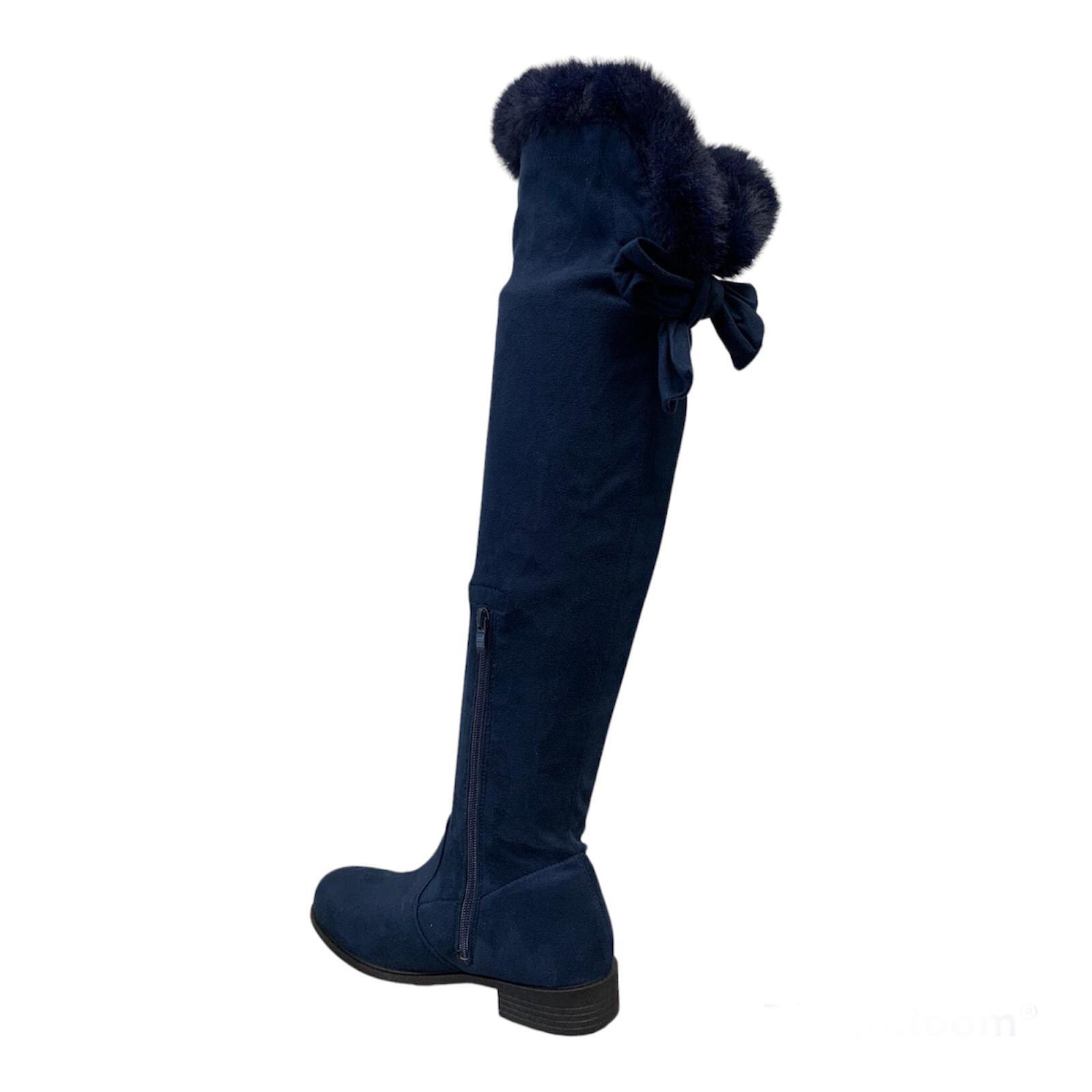 WOMENS LADIES THIGH HIGH OVER THE KNEE BLOCK FLAT HEEL BOOTS SHOES SIZES - Picture 8 of 9