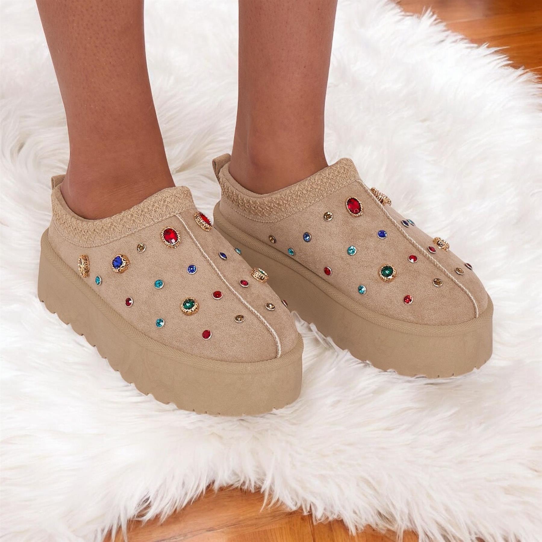 Zapatillas de plataforma sin cordones de piel sintética cálidas de invierno para mujer - Imagen 2 de 16