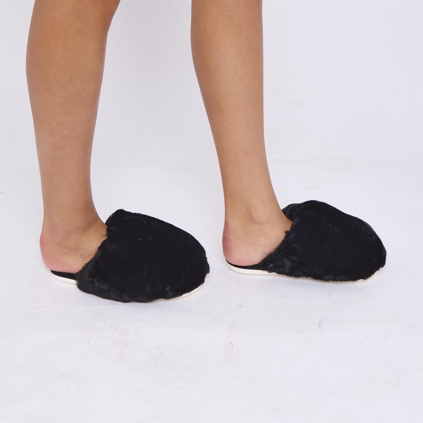 Zapatillas planas cómodas de espuma viscoelástica con punta cerrada pantuflas mullidas de piel sintética para mujer - Imagen 7 de 21
