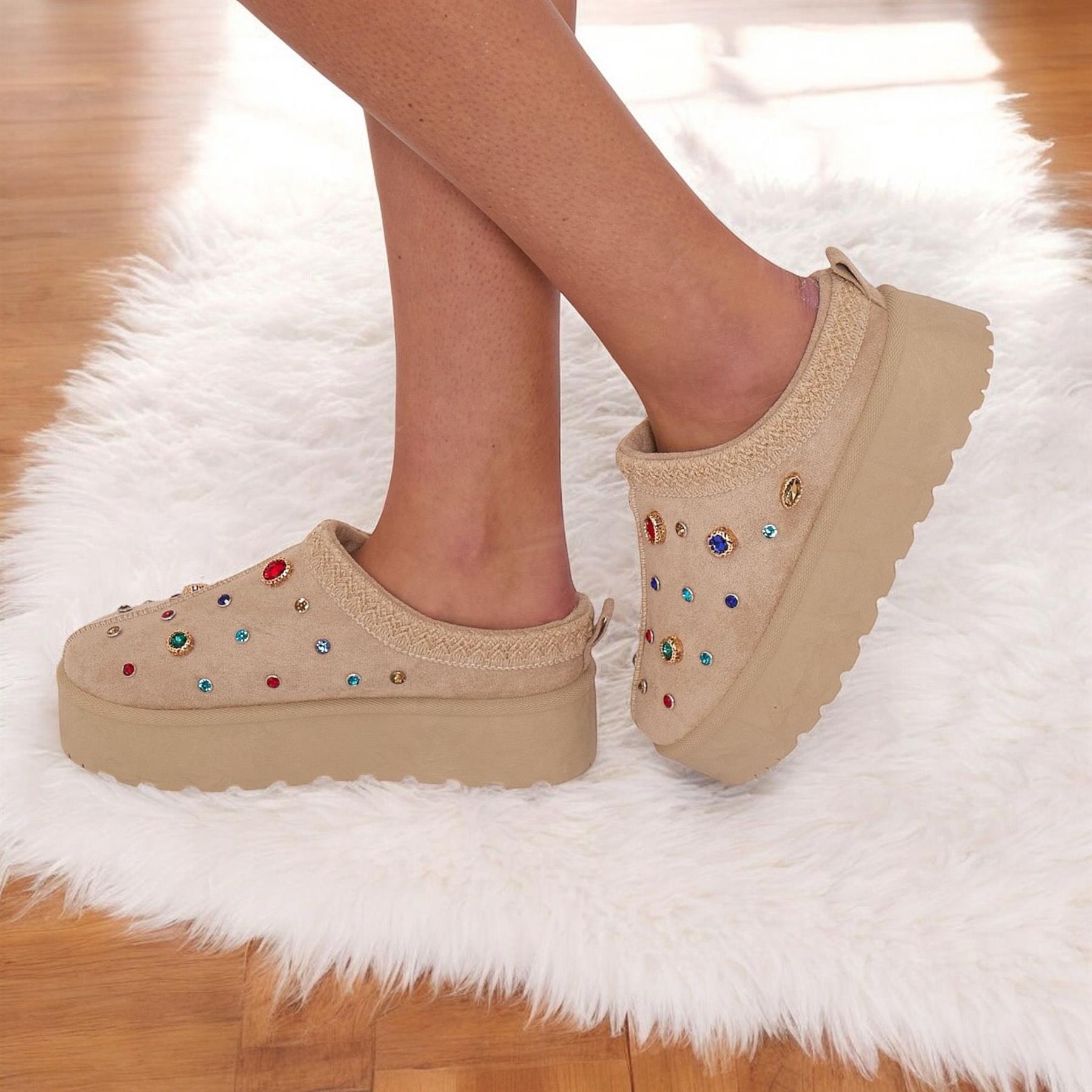 Zapatillas de plataforma sin cordones de piel sintética cálidas de invierno para mujer - Imagen 3 de 16