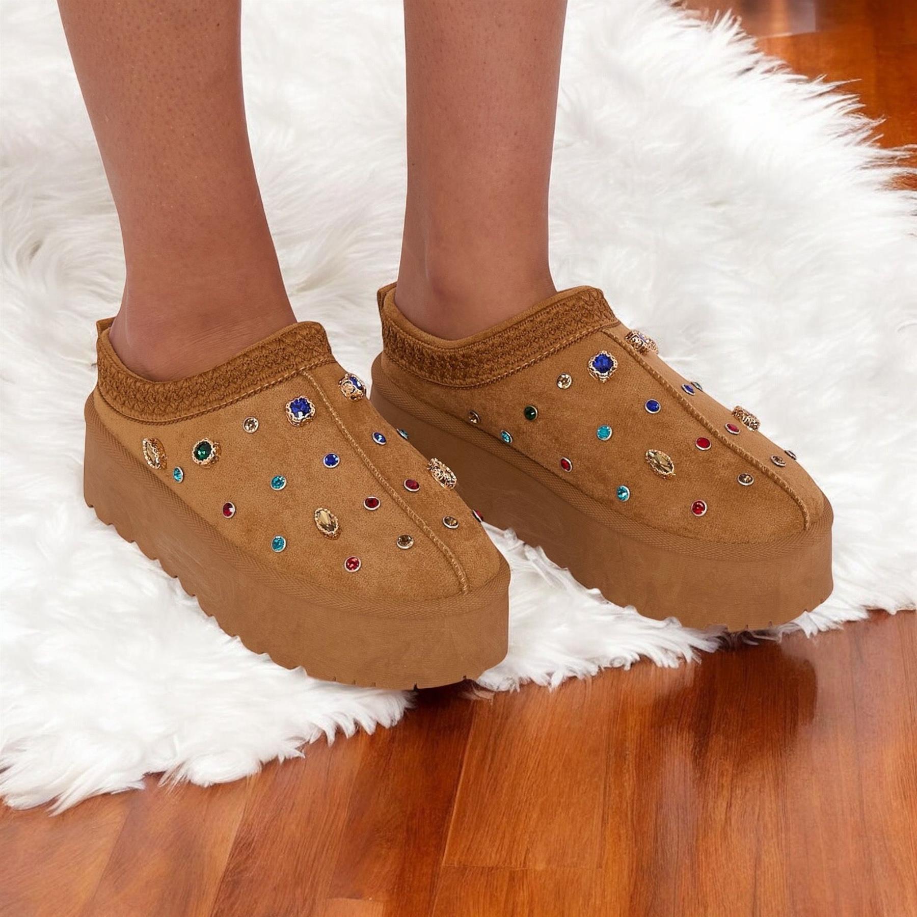Zapatillas de plataforma sin cordones de piel sintética cálidas de invierno para mujer - Imagen 12 de 16