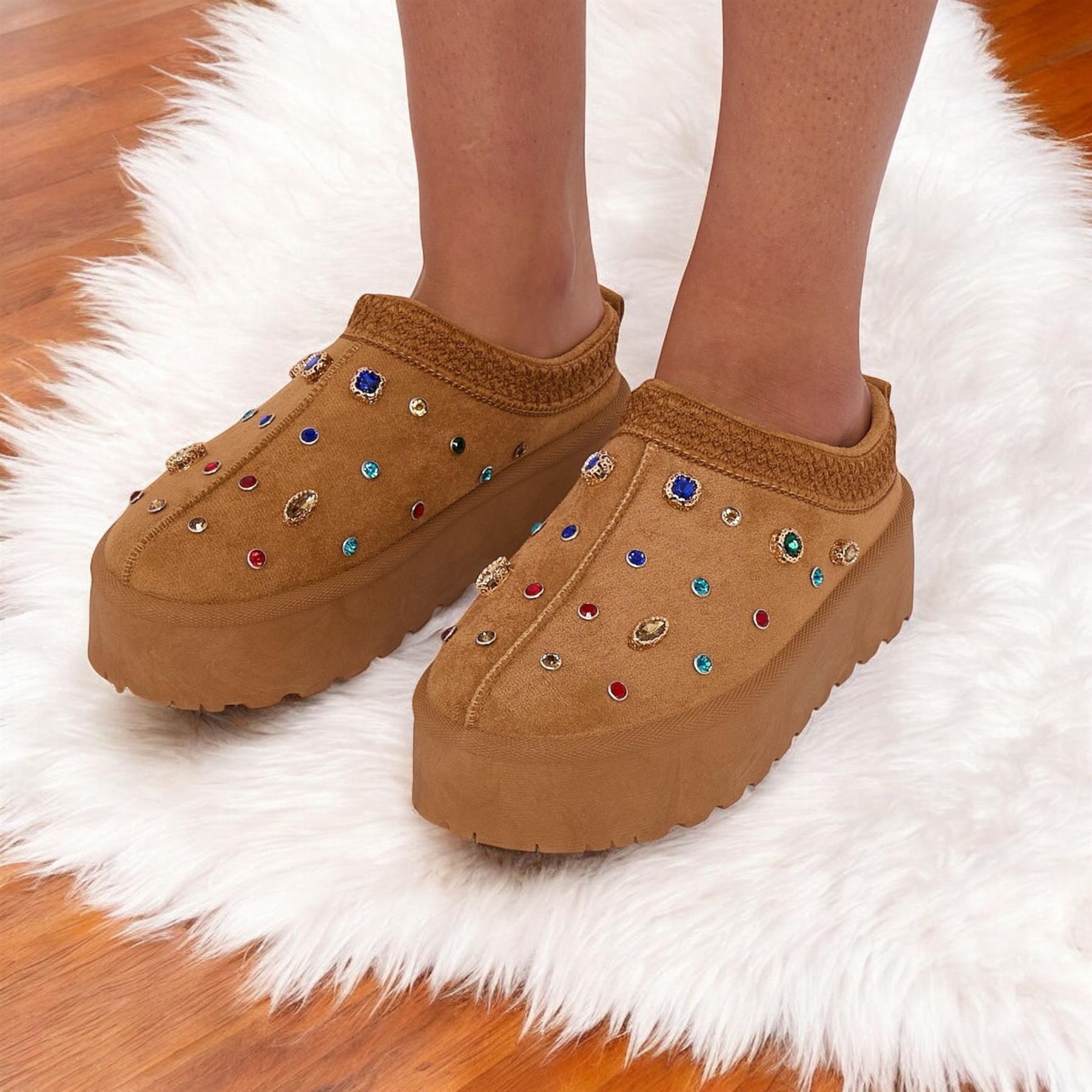 Zapatillas de plataforma sin cordones de piel sintética cálidas de invierno para mujer - Imagen 15 de 16