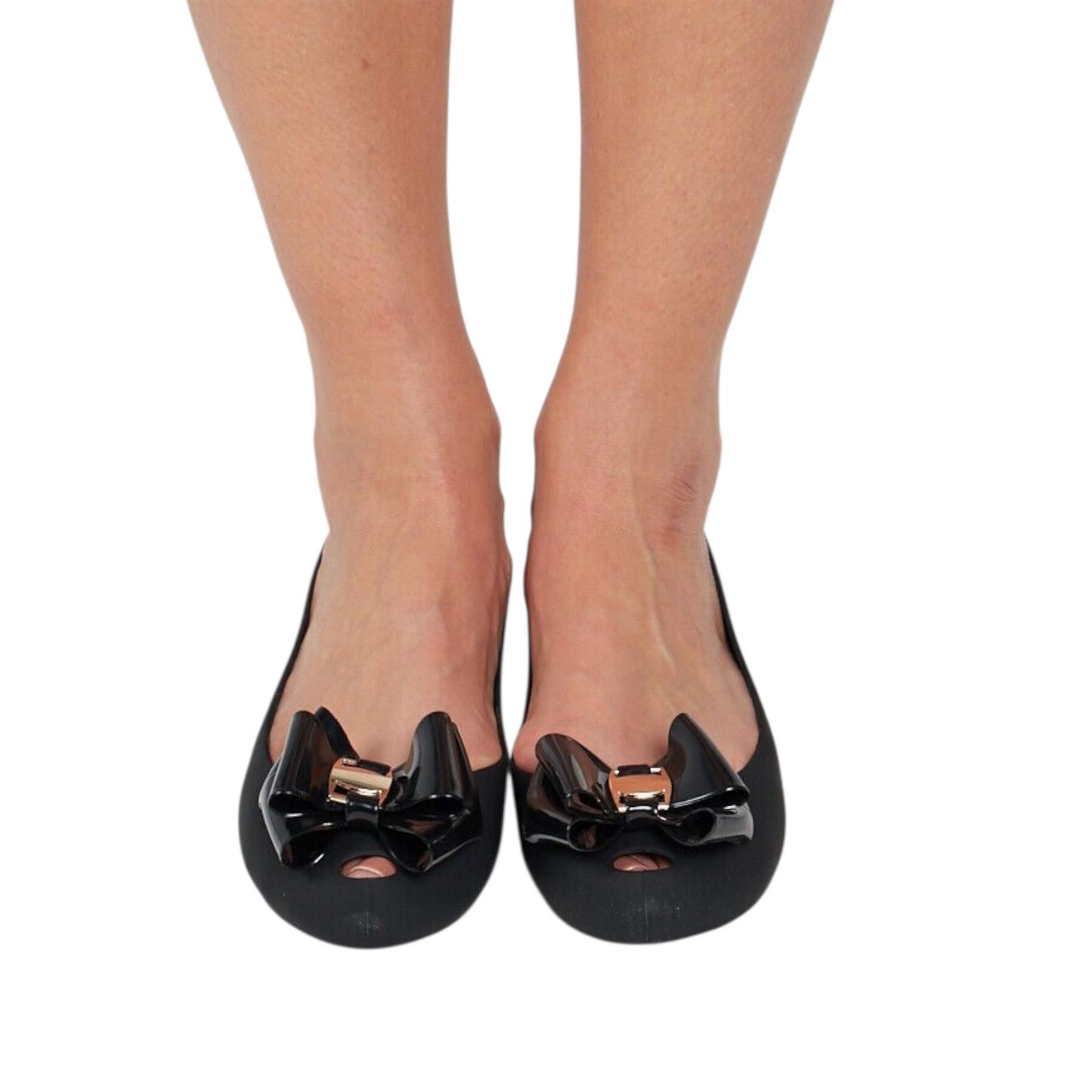 Women Slip On Jelly Ballet Shoes with Bow Detail Soft Flexible Jelly Flats - Picture 16 of 29