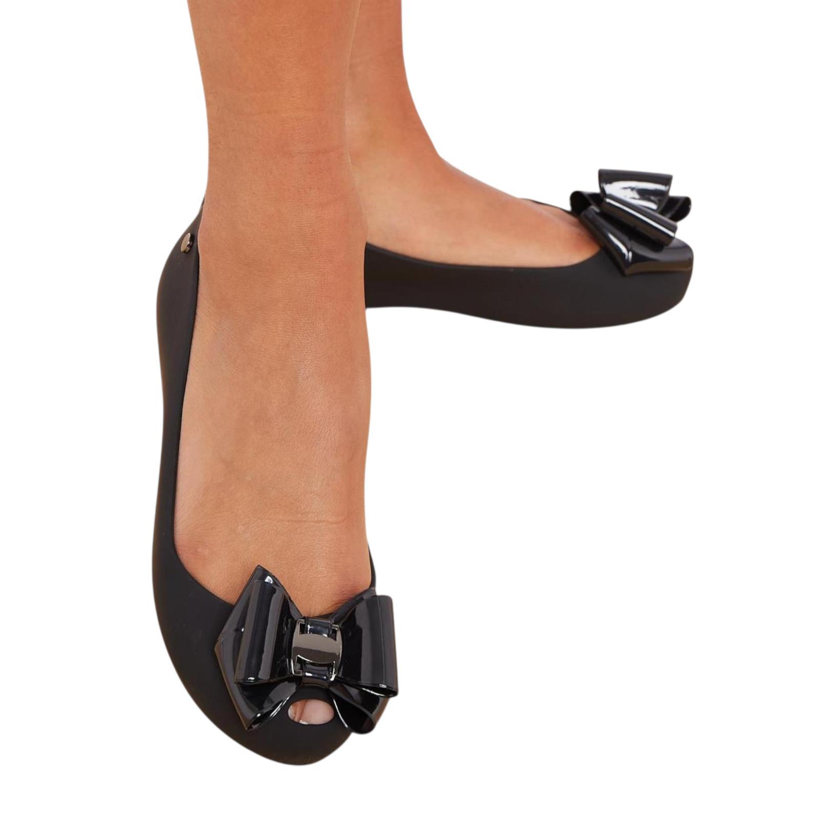 Women Slip On Jelly Ballet Shoes with Bow Detail Soft Flexible Jelly Flats - Picture 23 of 29