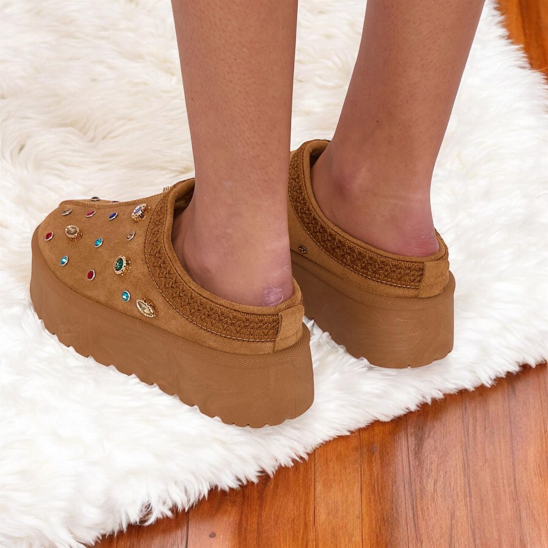 Zapatillas de plataforma sin cordones de piel sintética cálidas de invierno para mujer - Imagen 14 de 16