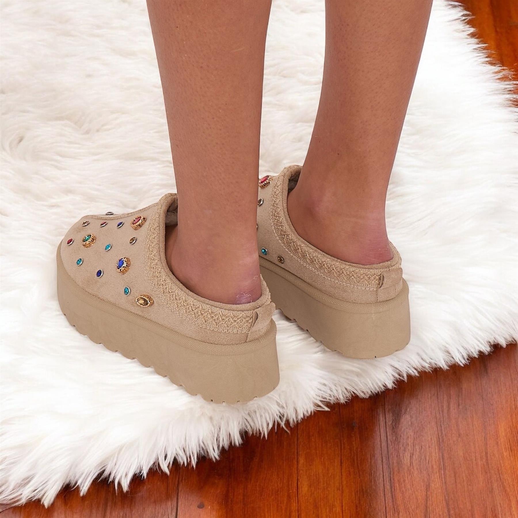 Zapatillas de plataforma sin cordones de piel sintética cálidas de invierno para mujer - Imagen 4 de 16