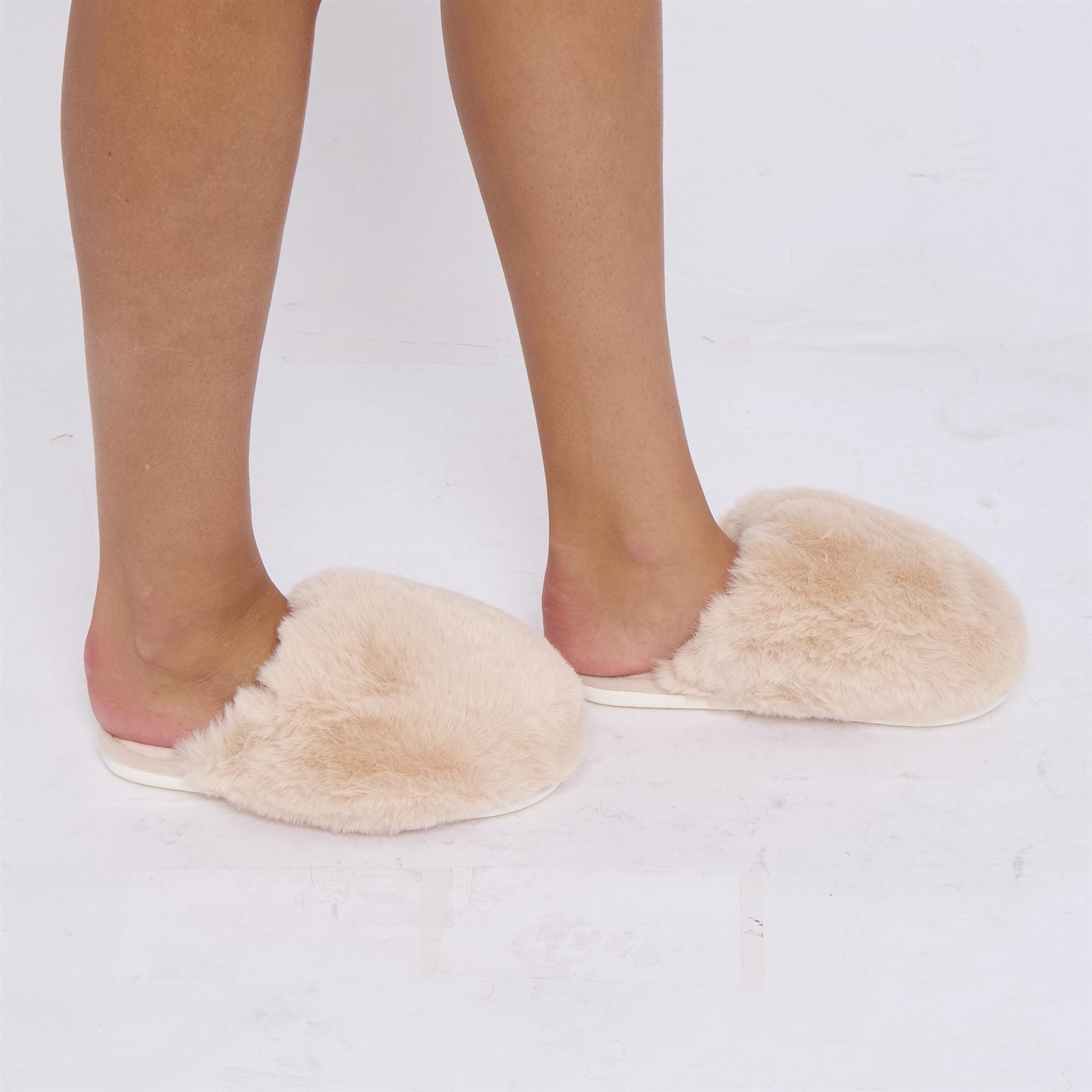 Zapatillas planas cómodas de espuma viscoelástica con punta cerrada pantuflas mullidas de piel sintética para mujer - Imagen 2 de 21