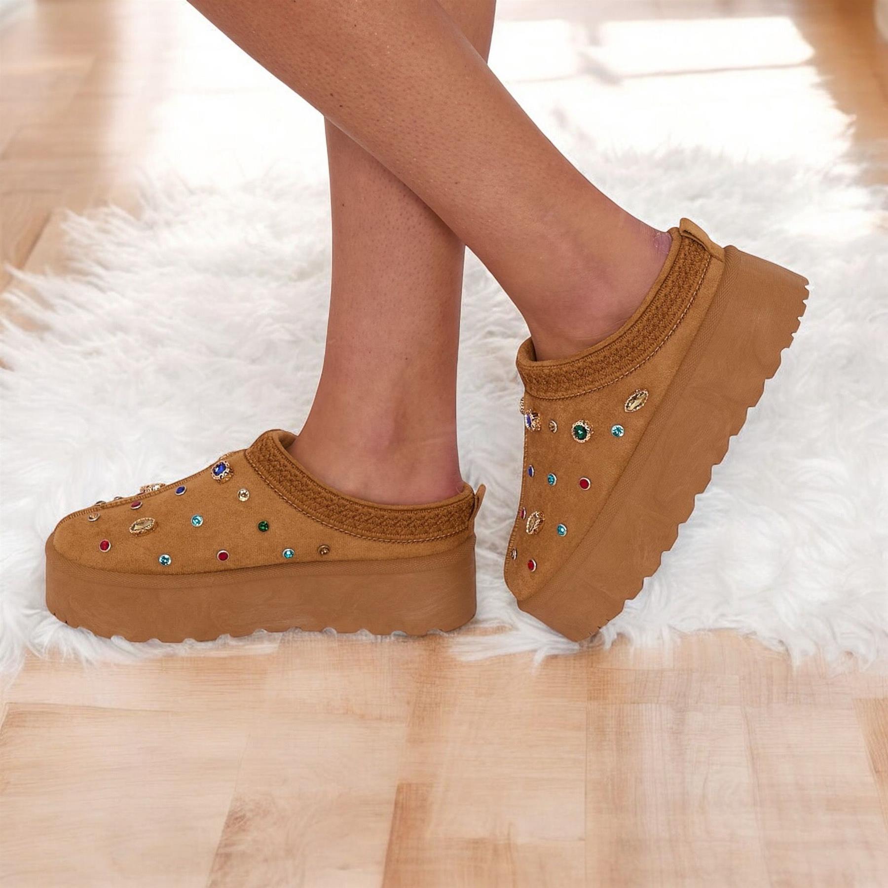 Zapatillas de plataforma sin cordones de piel sintética cálidas de invierno para mujer - Imagen 13 de 16