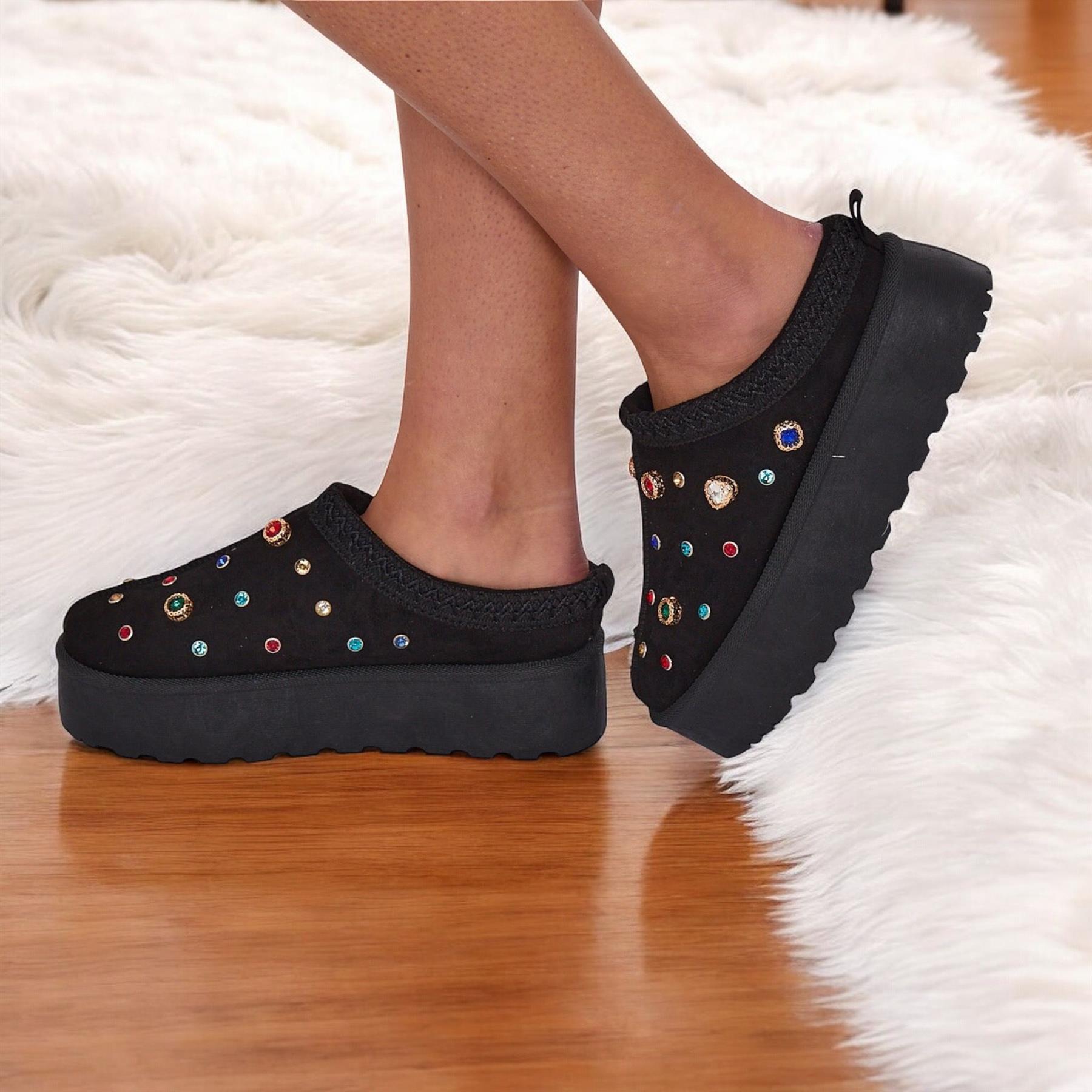 Zapatillas de plataforma sin cordones de piel sintética cálidas de invierno para mujer - Imagen 8 de 16