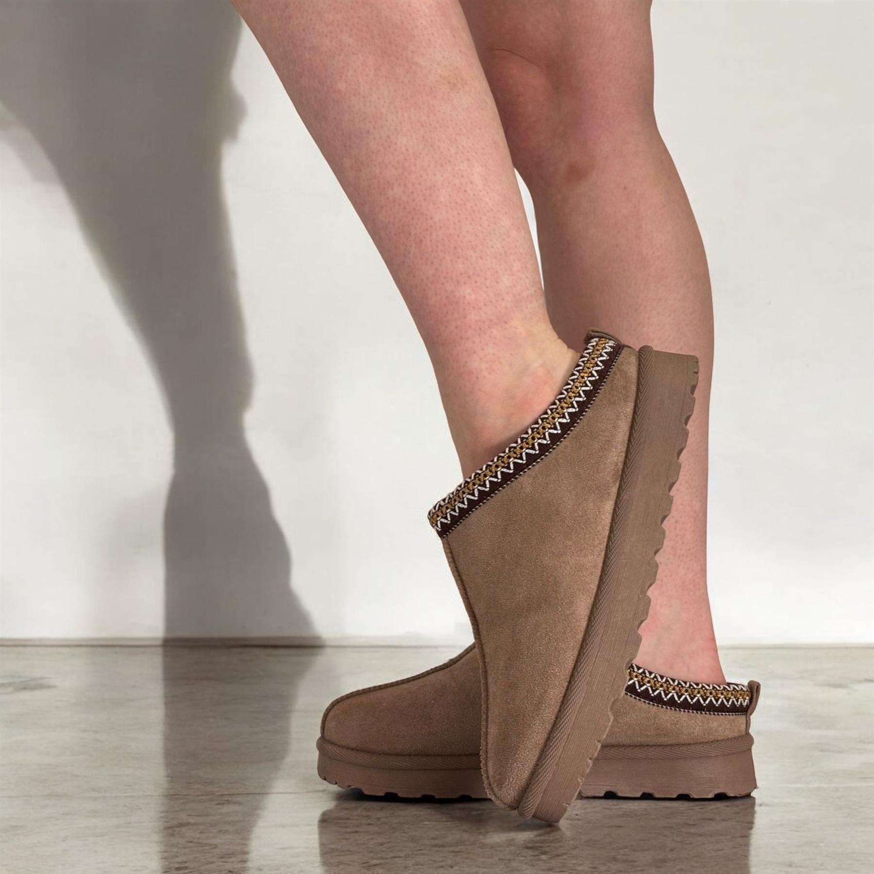 Damen Slipper Hausschuhe warm Kunstfell gefüttert Damen Hausschuhe Schuhe - Bild 18 von 19