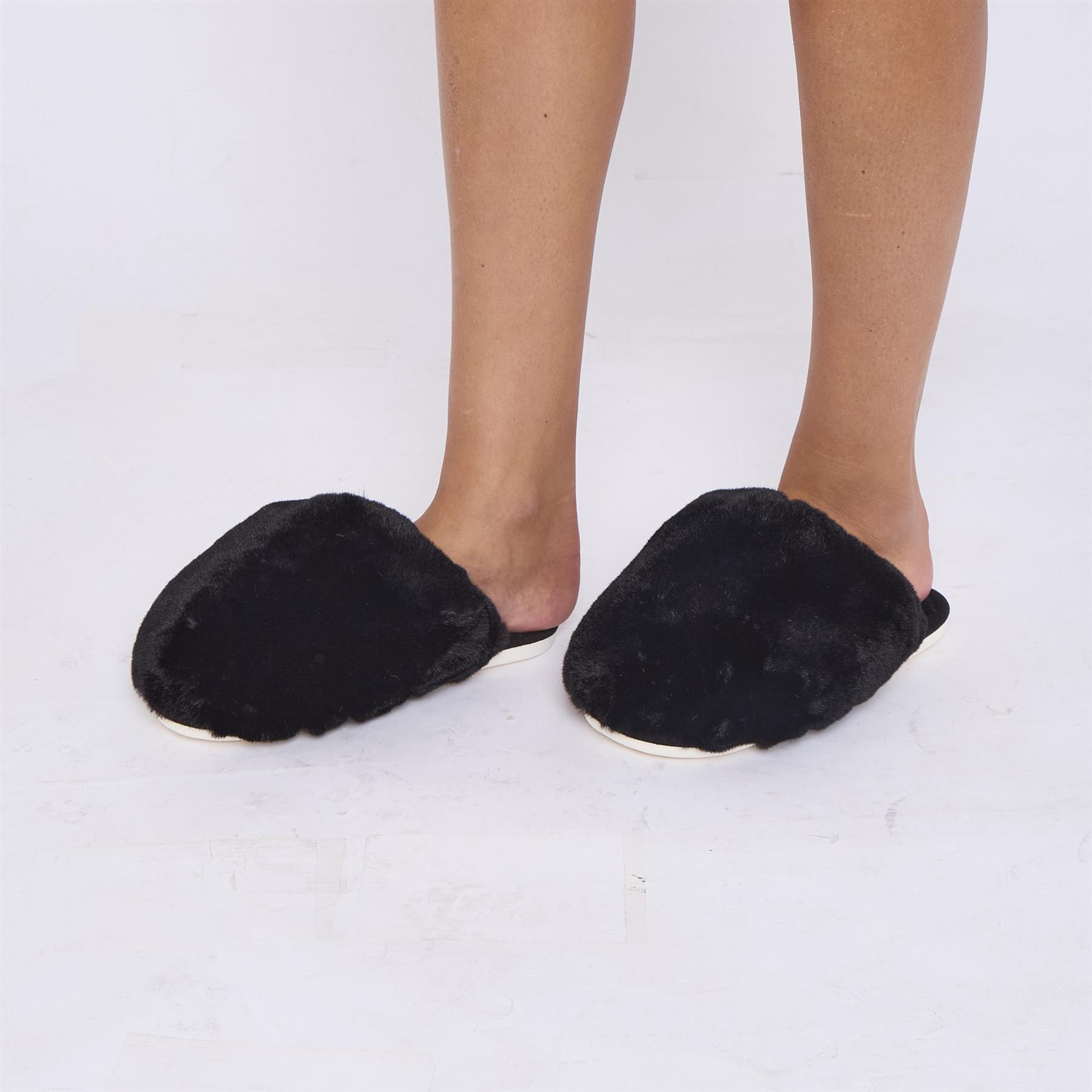 Zapatillas planas cómodas de espuma viscoelástica con punta cerrada pantuflas mullidas de piel sintética para mujer - Imagen 10 de 21