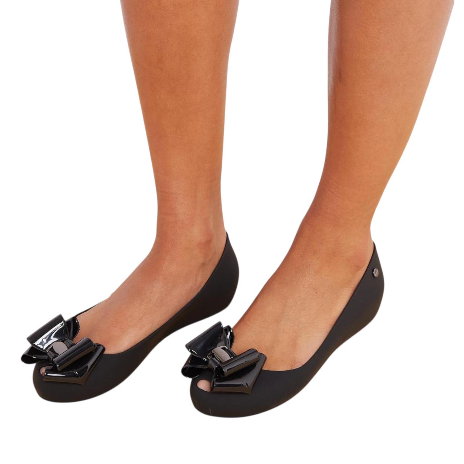 Women Slip On Jelly Ballet Shoes with Bow Detail Soft Flexible Jelly Flats - Picture 24 of 29