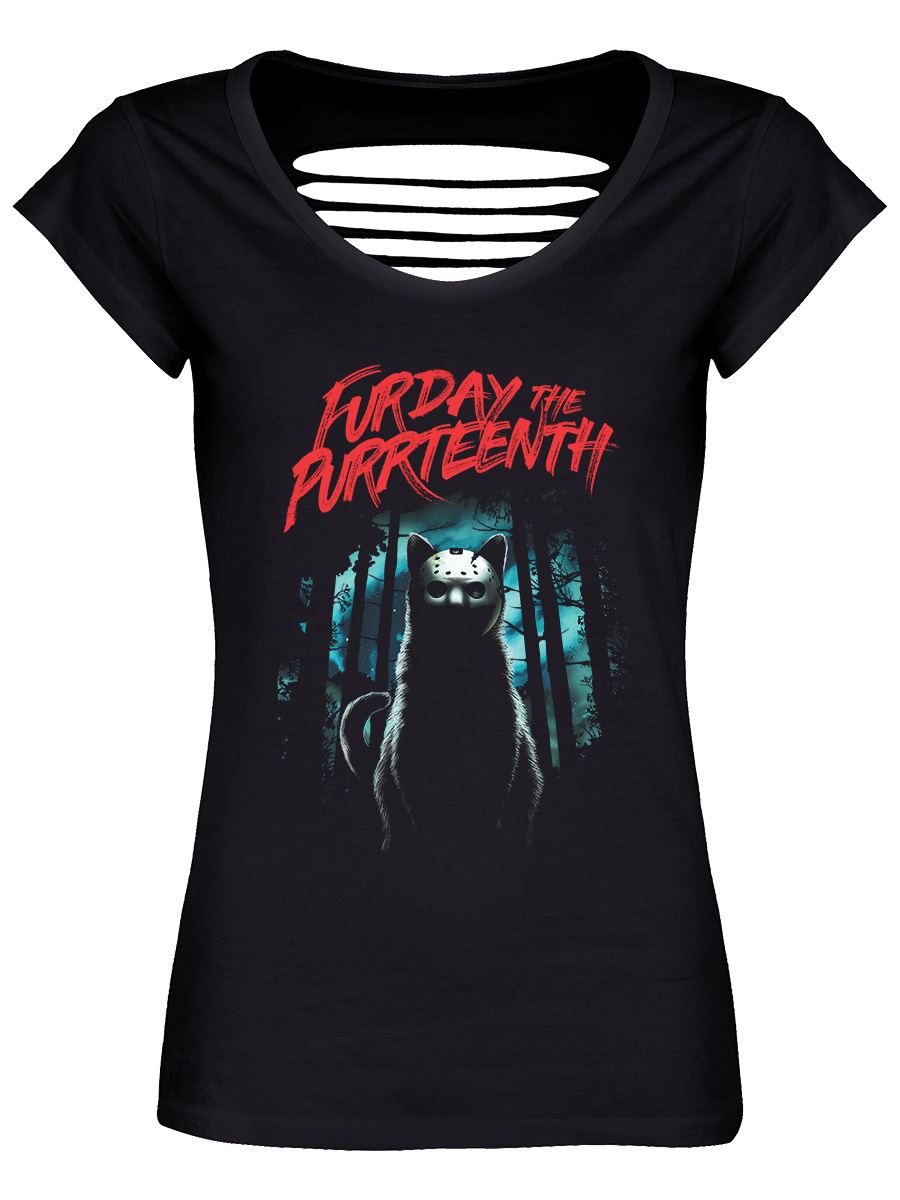 Horror Cats Furday The Purrteenth Ladies Black Razor Back T-Shirt - Picture 7 of 10