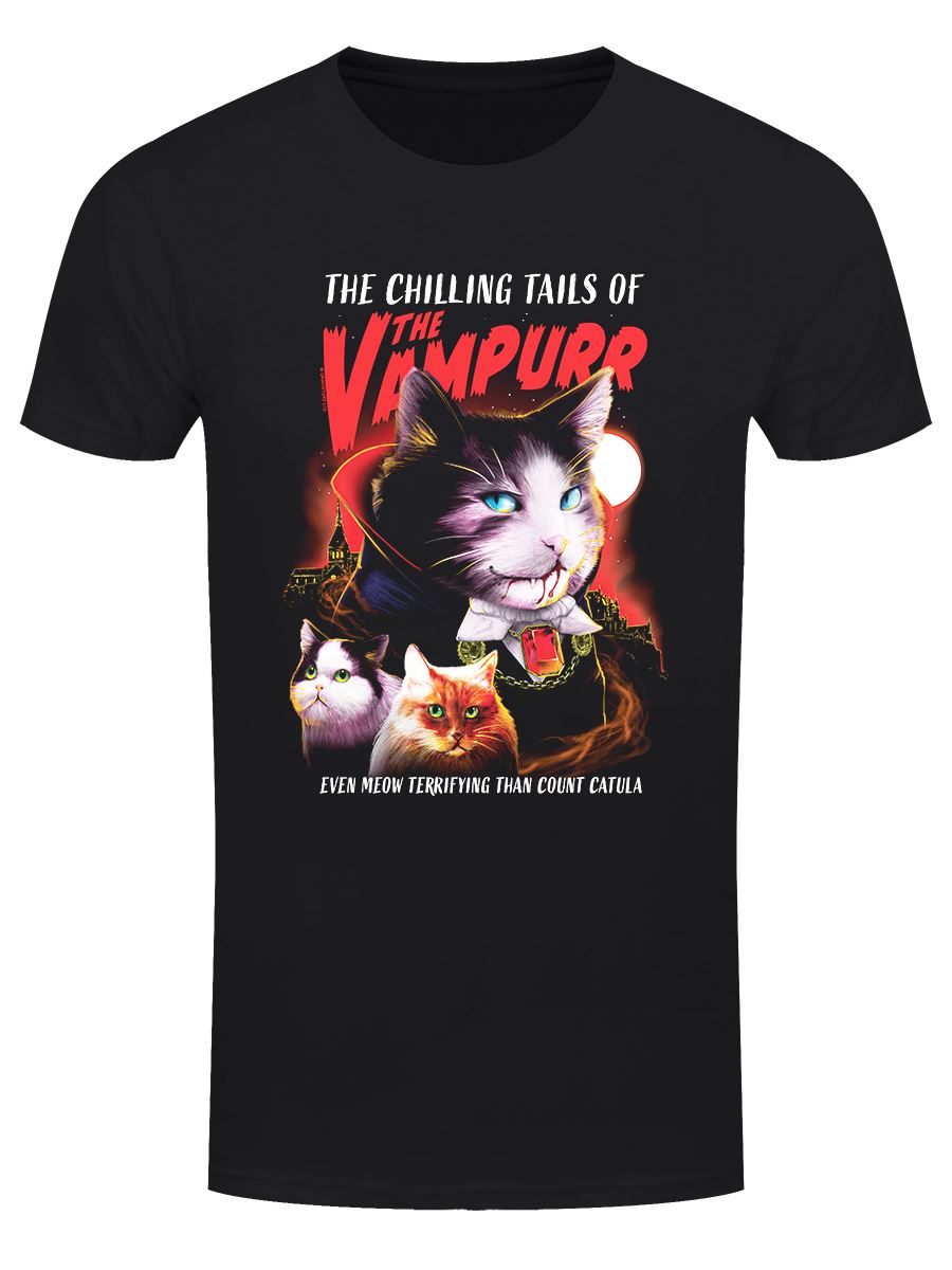 Vintage Horror Cats The Vampurr Mens Black T-Shirt - Picture 5 of 12