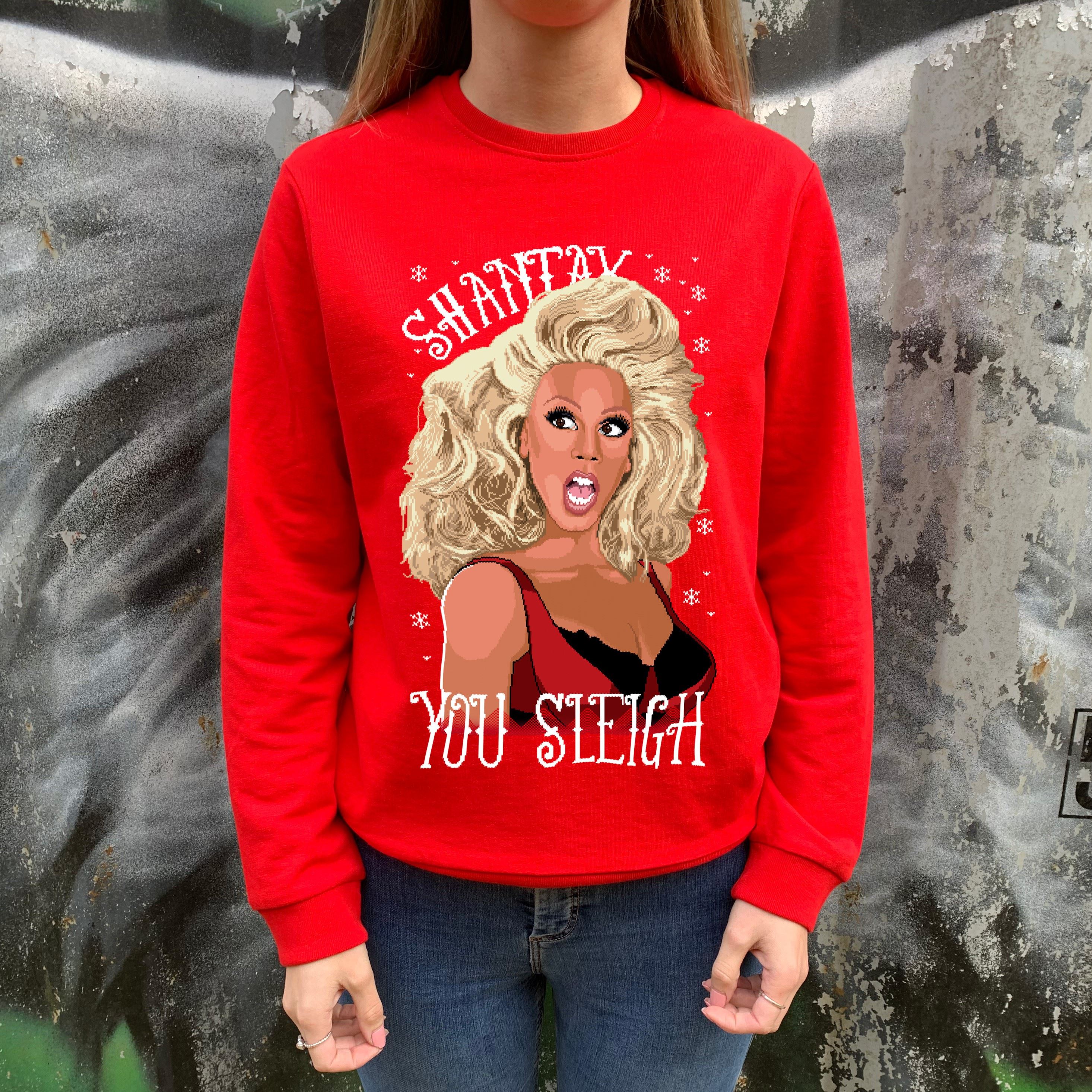 Shantay You Sleigh Drag Queen Ladies Red Christmas Jumper - Photo 12/15