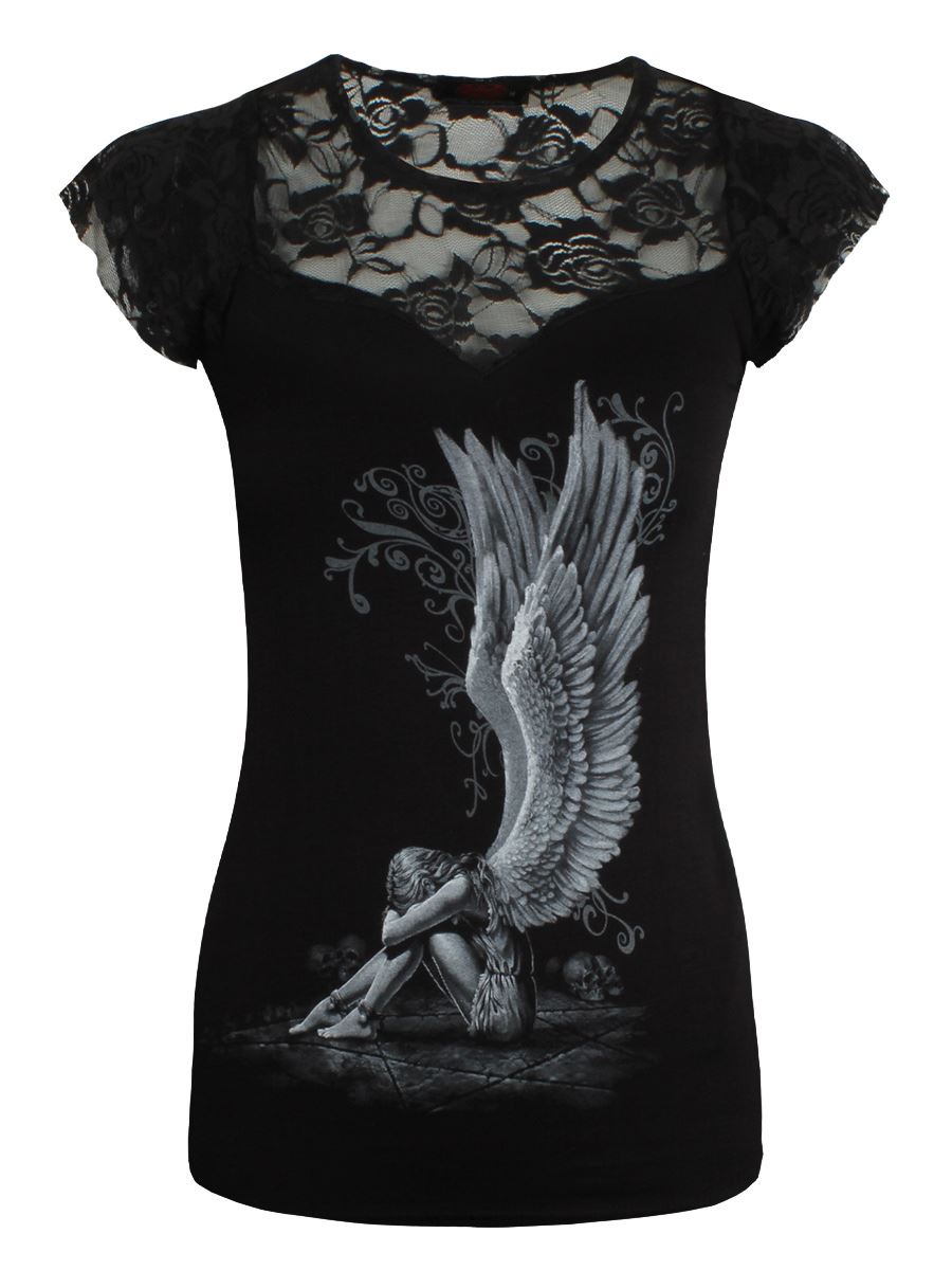 Spiral Enslaved Angel Ladies Black Viscose Top - Picture 3 of 12