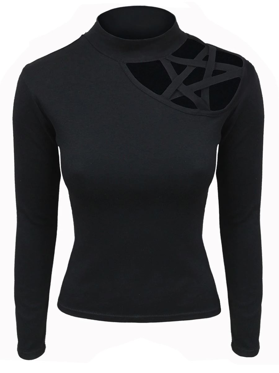 Spiral Gothic Elegance Pentagram Shoulder Black Top - Picture 4 of 15