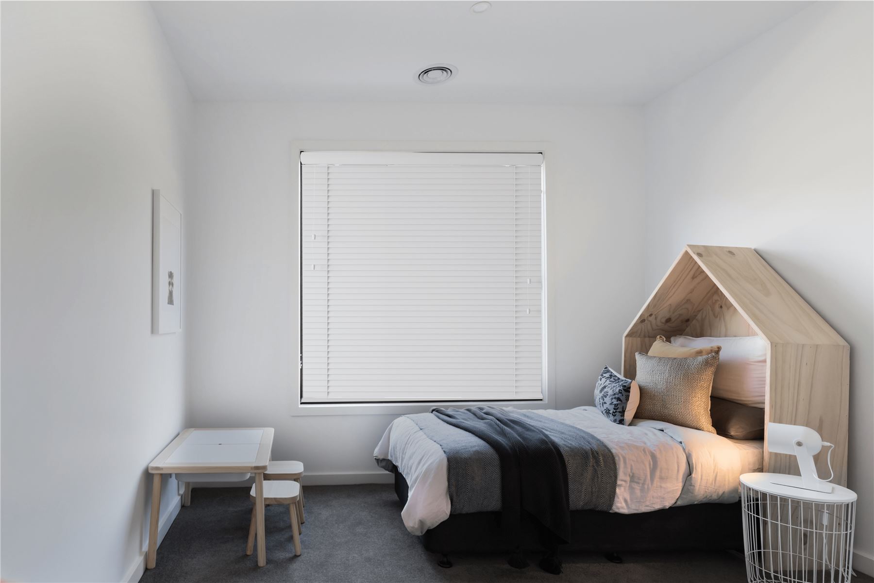 MADE TO MEASURE FAUX WOOD STRING VENETIAN BLINDS 50MM SLATS WHITE GREY