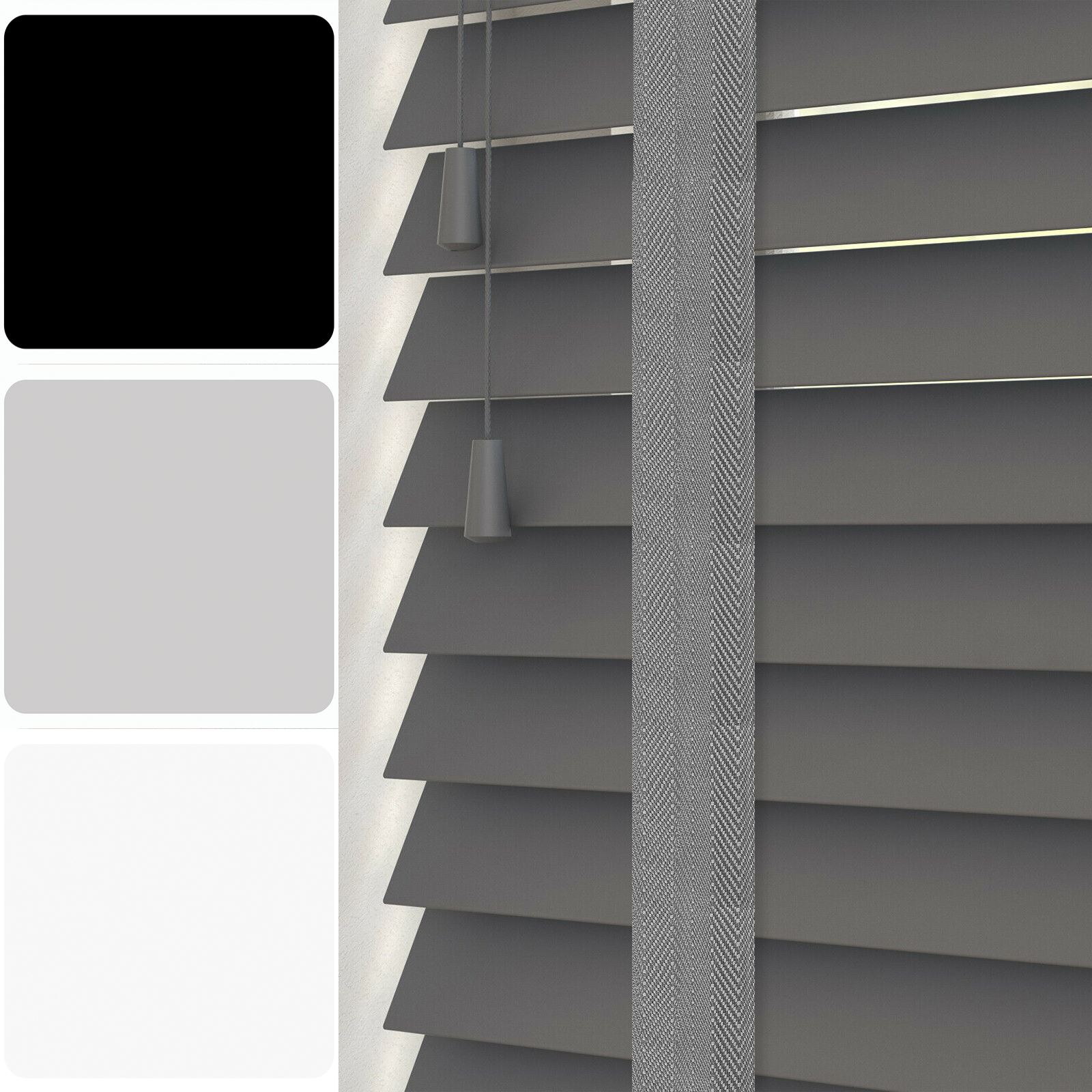 CUSTOM MADE TO MEASURE PREMIUM REAL WOOD VENETIAN BLINDS GREY WHITE TAPE - Picture 3 of 5