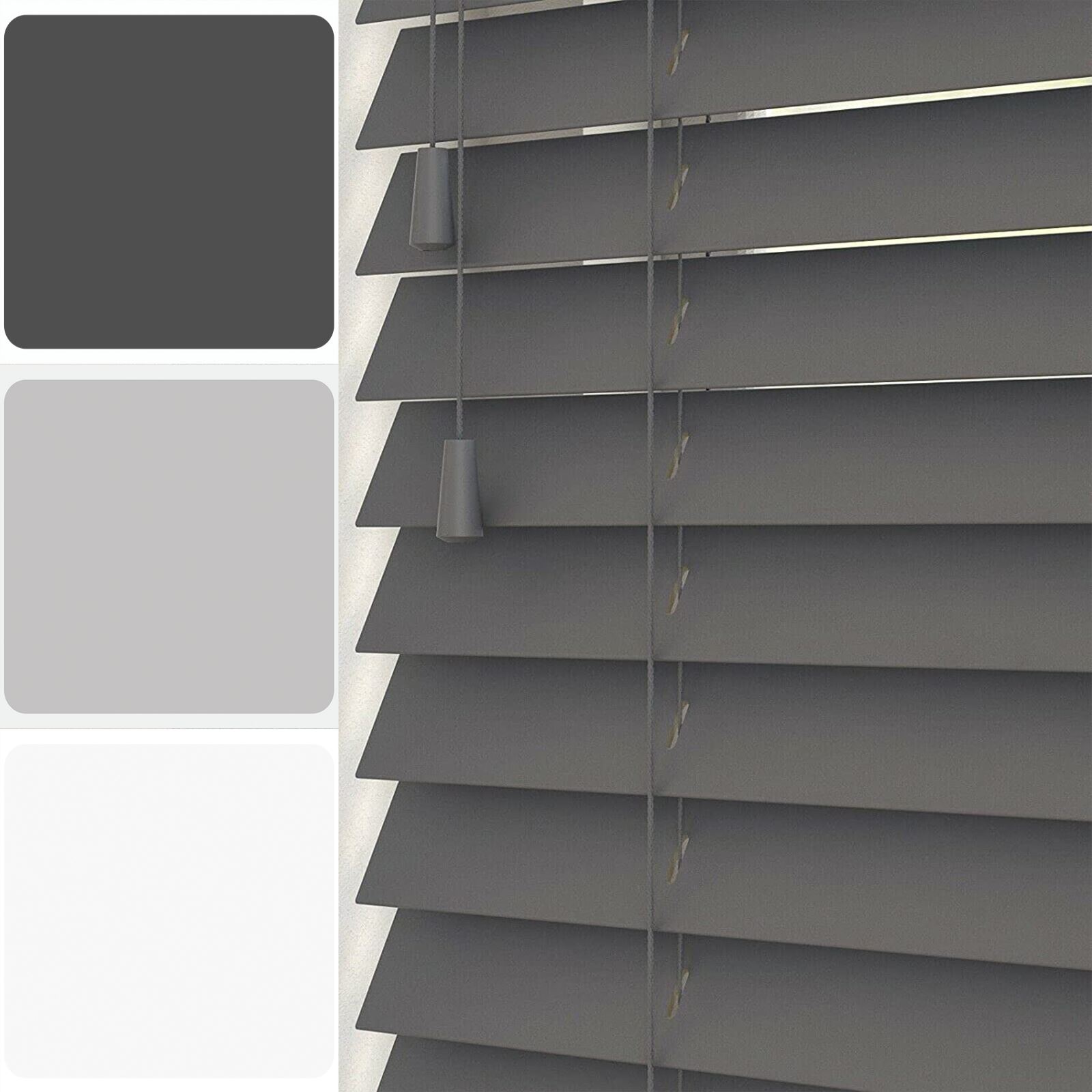 MADE TO MEASURE FAUX WOOD 50MM VENETIAN BLINDS SLATS STRING GREY WHITE - Picture 6 of 14