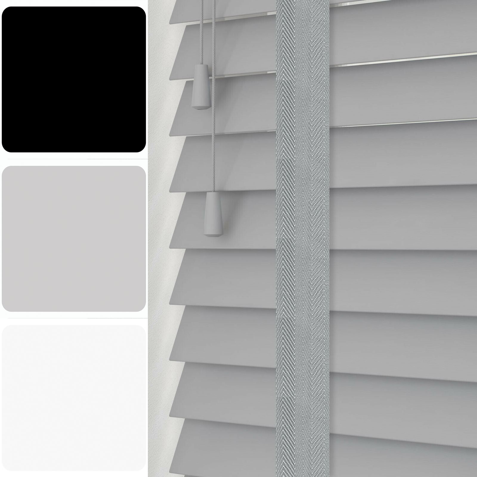 CUSTOM MADE TO MEASURE PREMIUM REAL WOOD VENETIAN BLINDS GREY WHITE TAPE - Picture 4 of 5