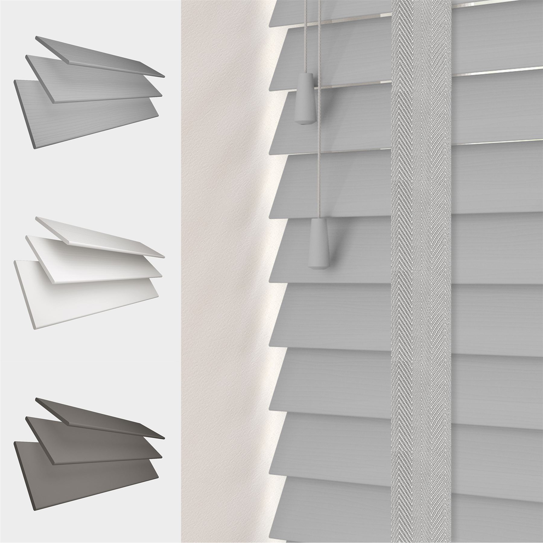 FAUX WOOD TAPE VENETIAN BLINDS 50MM SLATS WHITE GREY - Picture 9 of 11
