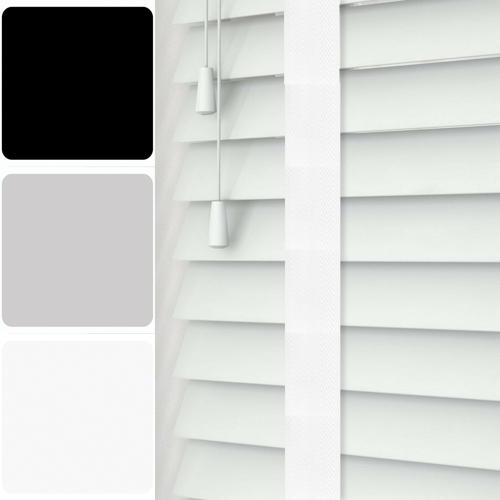 CUSTOM MADE TO MEASURE PREMIUM REAL WOOD VENETIAN BLINDS GREY WHITE TAPE - Picture 5 of 5