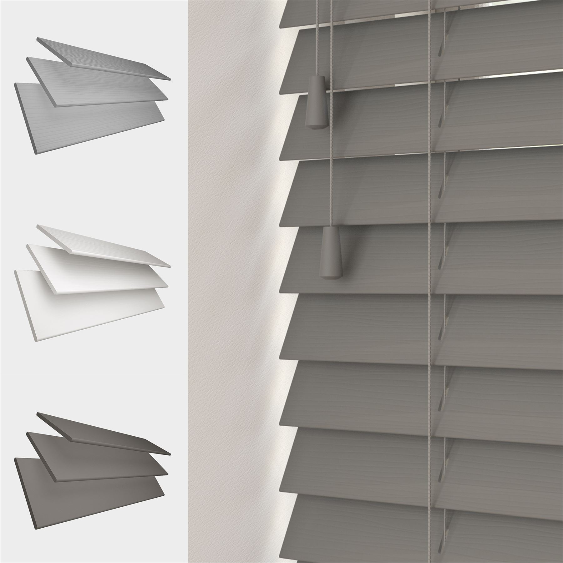 FAUX WOOD STRING VENETIAN BLINDS 50MM SLATS WHITE GREY - Picture 3 of 8