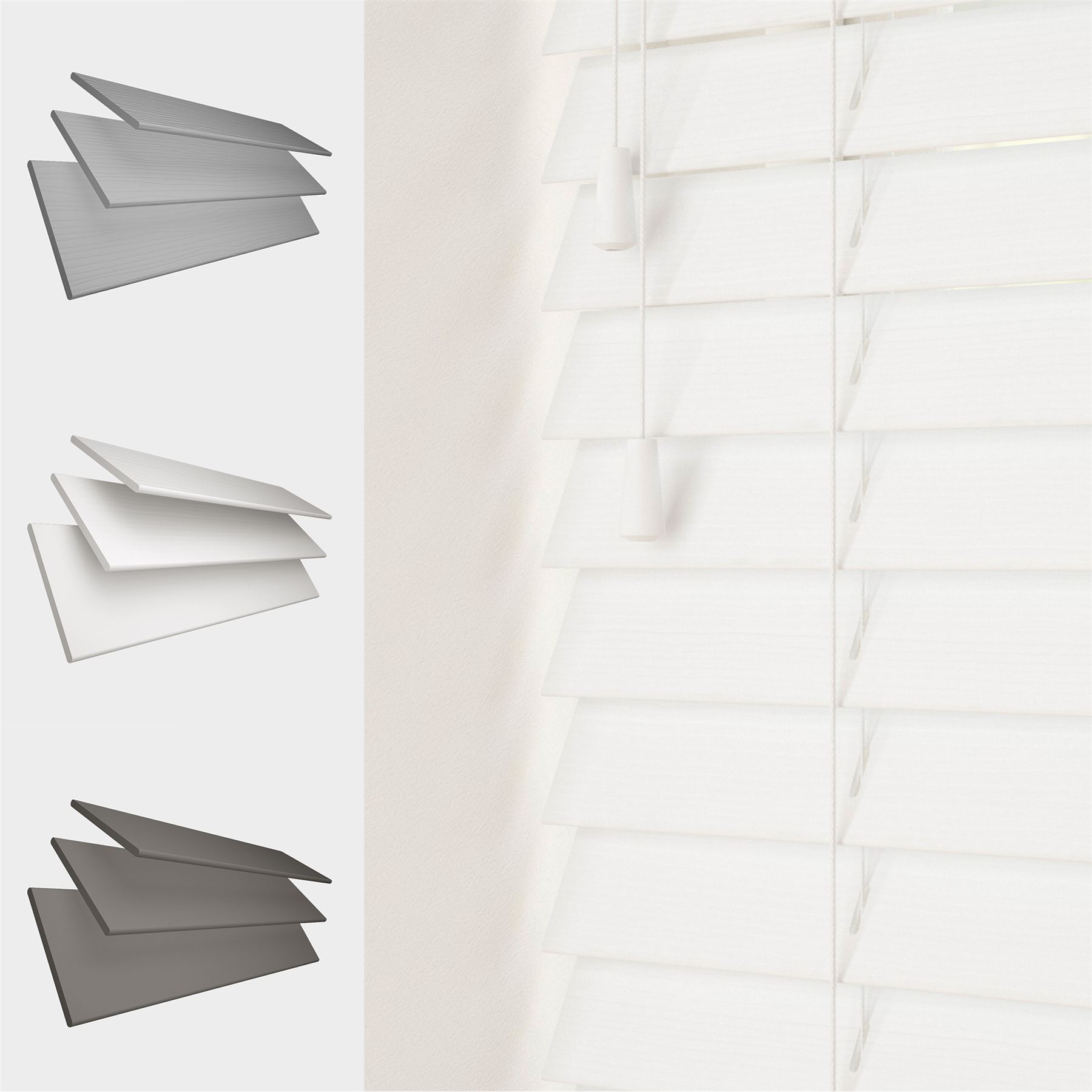 FAUX WOOD STRING VENETIAN BLINDS 50MM SLATS WHITE GREY - Picture 7 of 8