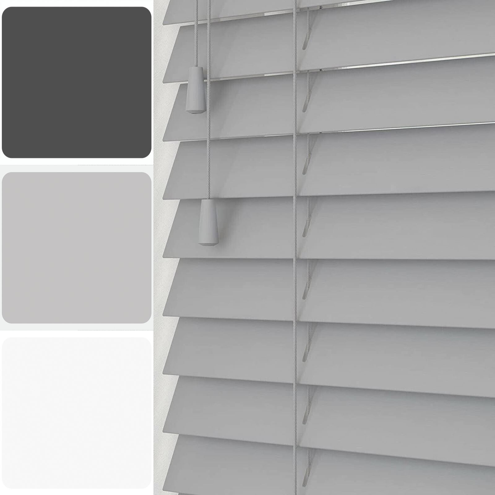 MADE TO MEASURE FAUX WOOD 50MM VENETIAN BLINDS SLATS STRING GREY WHITE - Picture 9 of 14