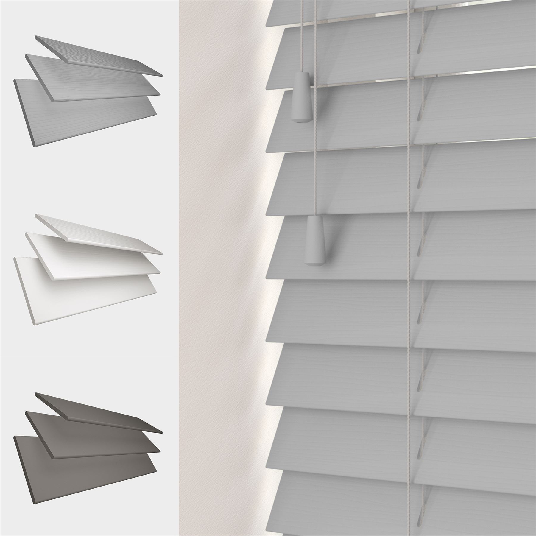 FAUX WOOD STRING VENETIAN BLINDS 50MM SLATS WHITE GREY - Picture 5 of 8