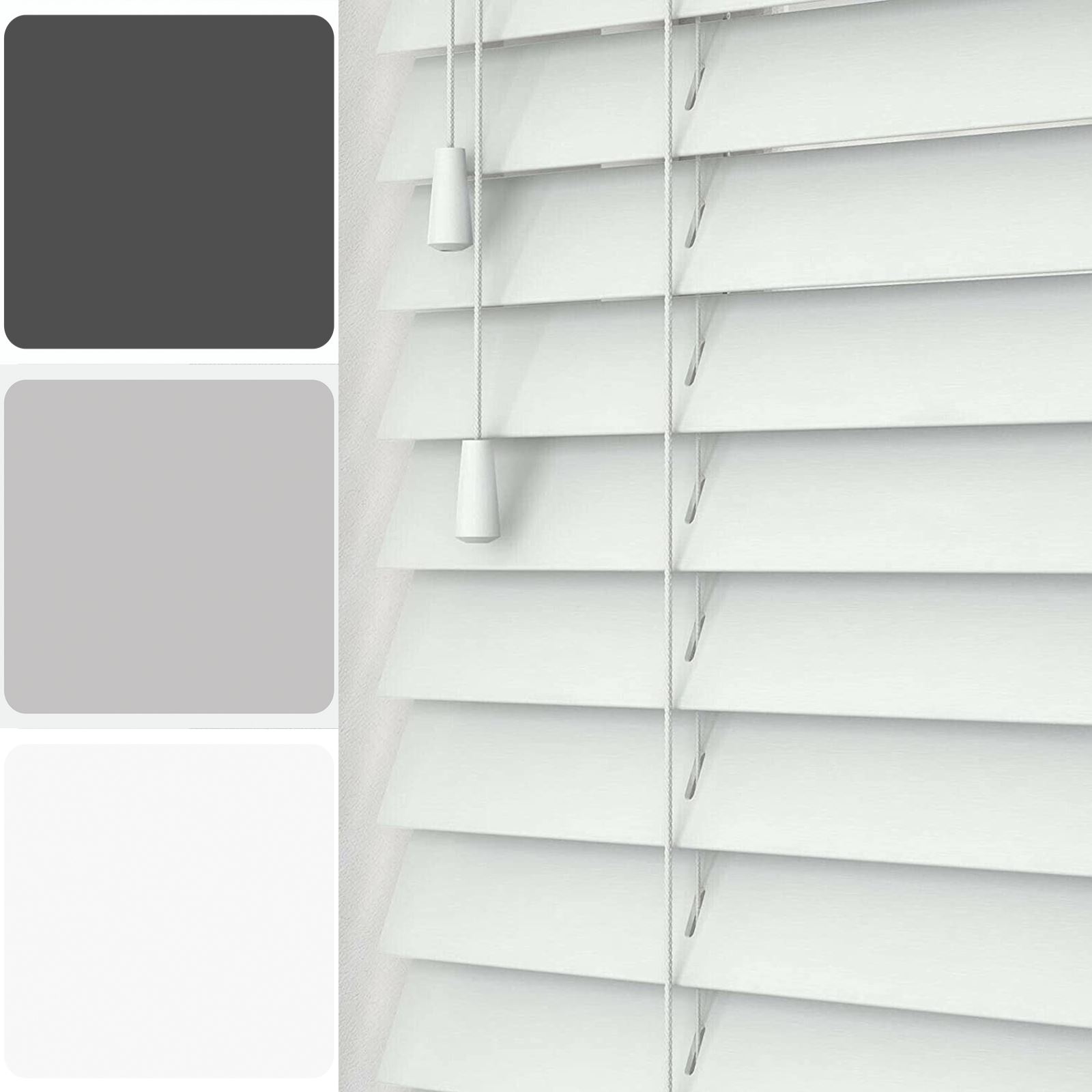 MADE TO MEASURE FAUX WOOD 50MM VENETIAN BLINDS SLATS STRING GREY WHITE - Picture 12 of 14