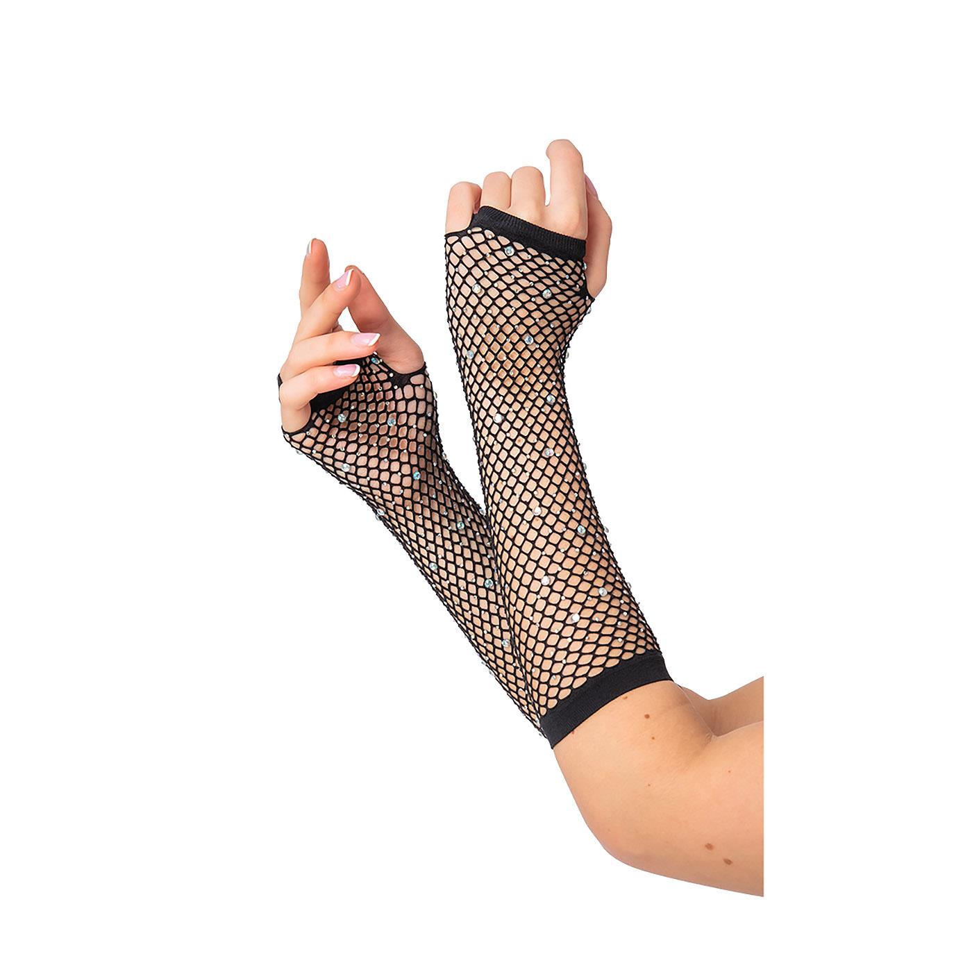 Wicked Costumes - 80s Net Gloves with Diamantes - Women - Picture 4 of 9
