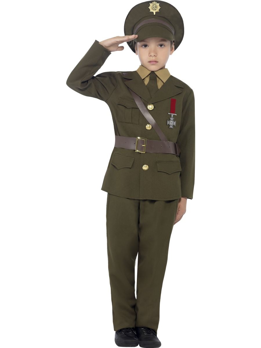 Boys Army Officer Costume WW2 Wartime Soldier Uniform Book Week Fancy