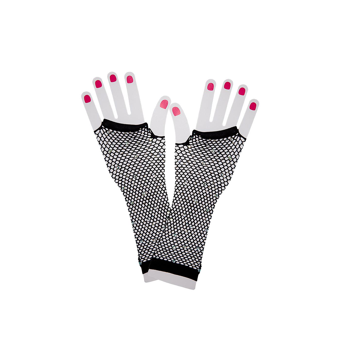 Wicked Costumes - 80s Net Gloves with Diamantes - Women - Picture 5 of 9